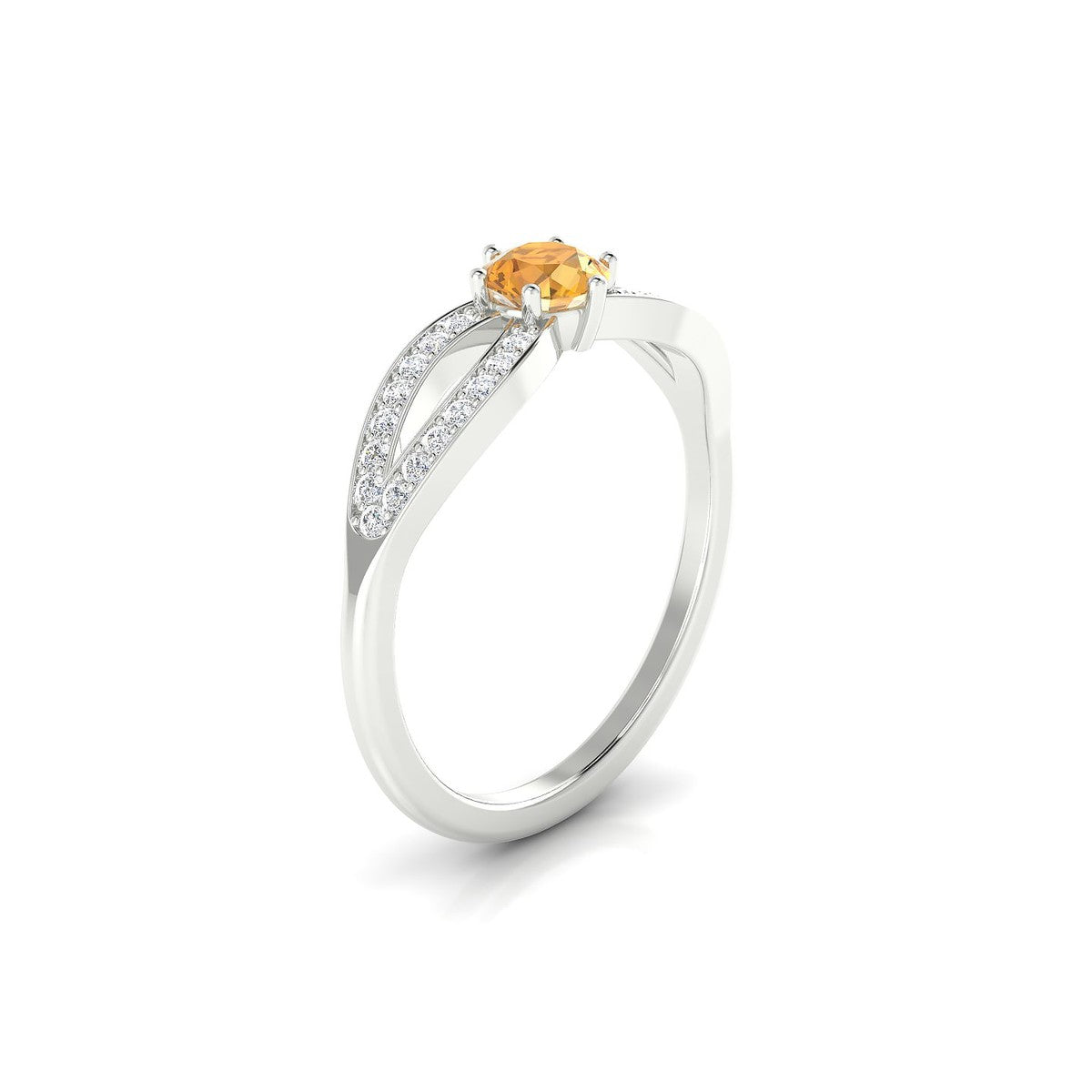 Prestige | 18k White Gold 4.5 mm Round Citrine Ring