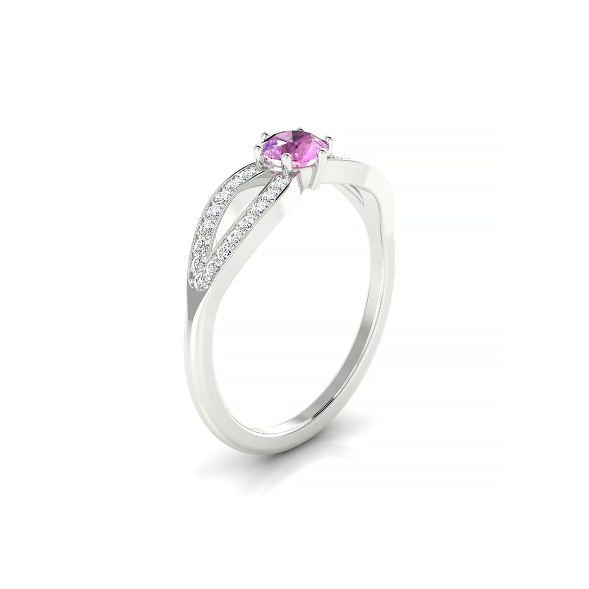 Prestige | 18k White Gold 4.5 mm Round Pink Sapphire Ring