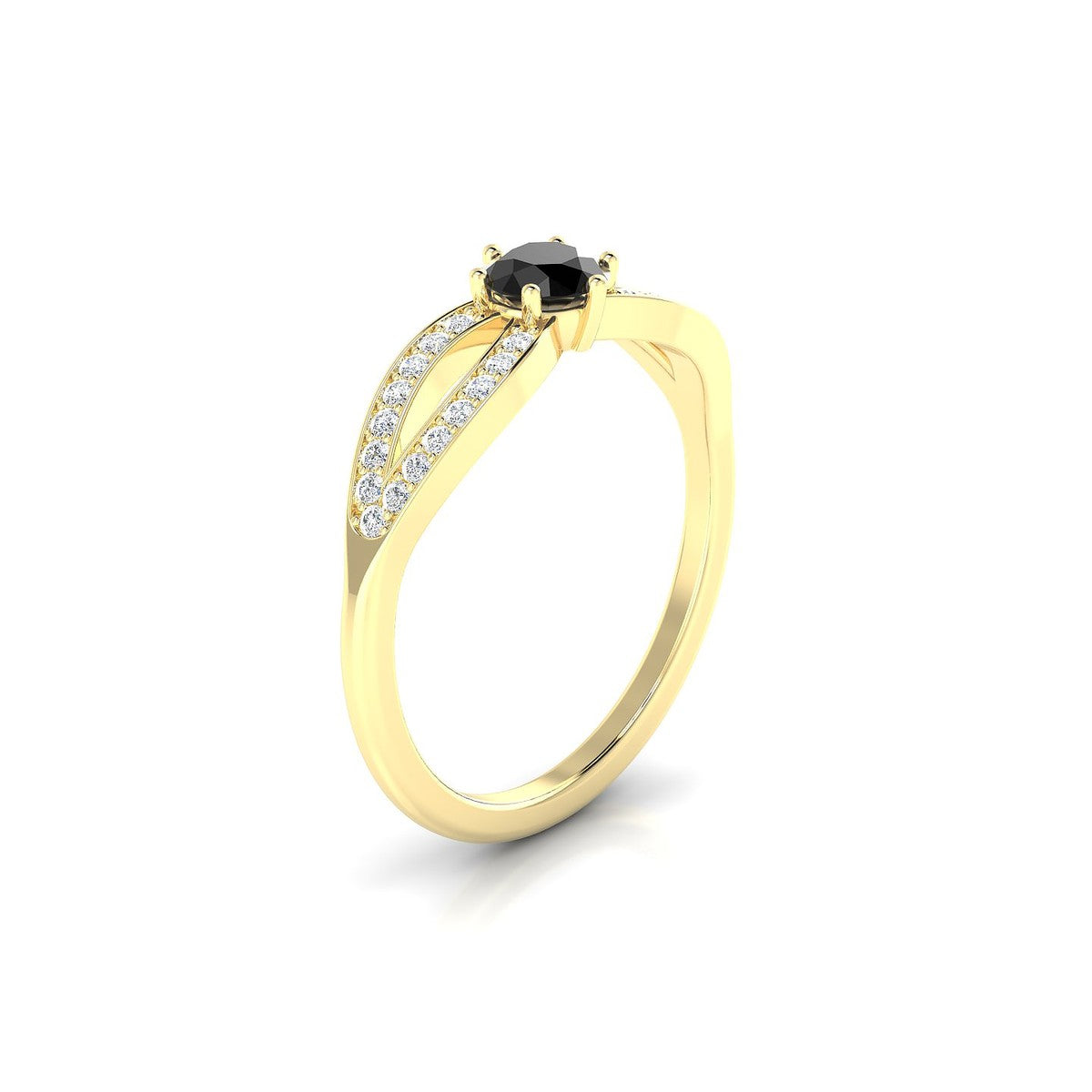 Prestige | 18k Yellow Gold 4.5 mm Round Black Diamond Ring
