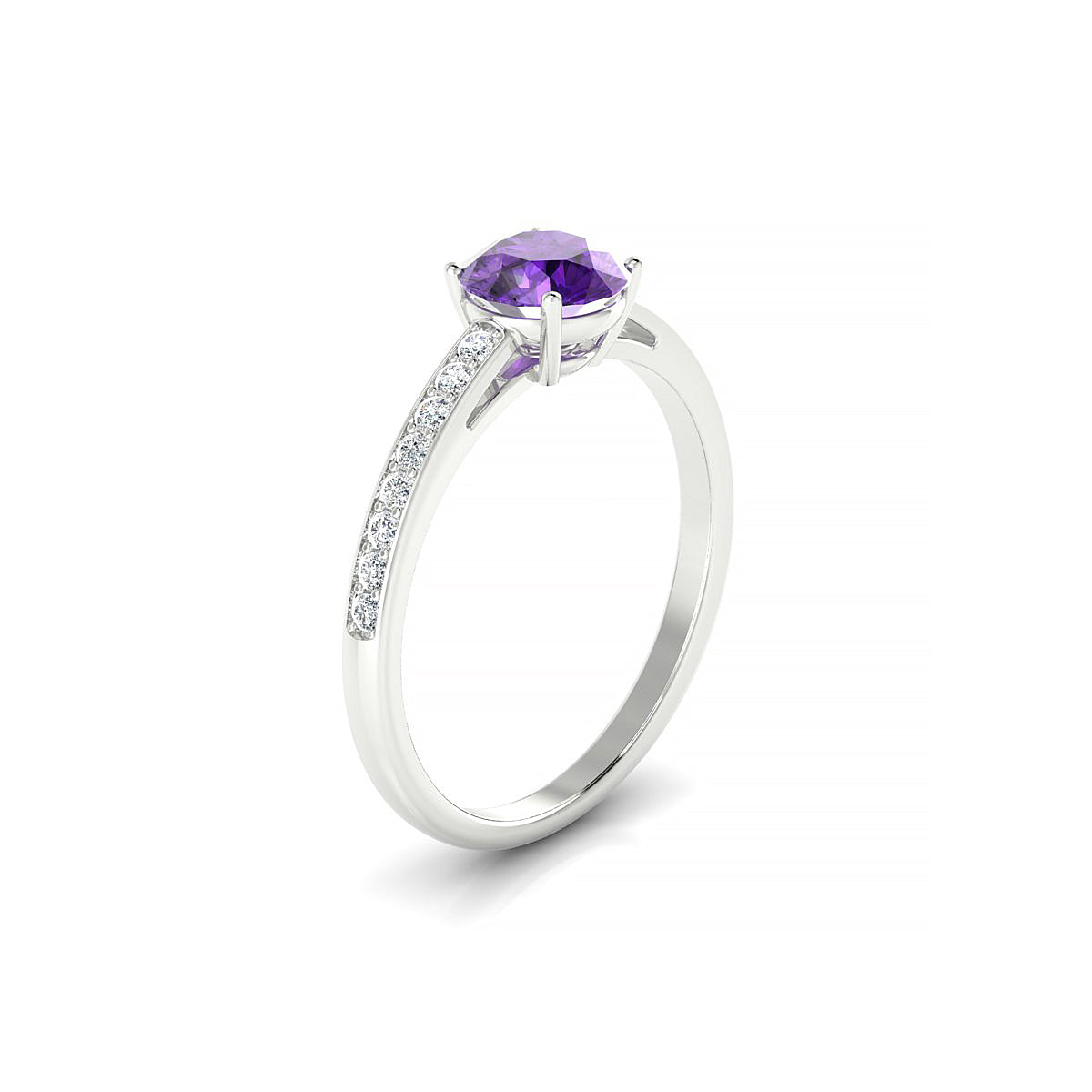 Promise | 18k White Gold 6 mm Round Amethyst Ring