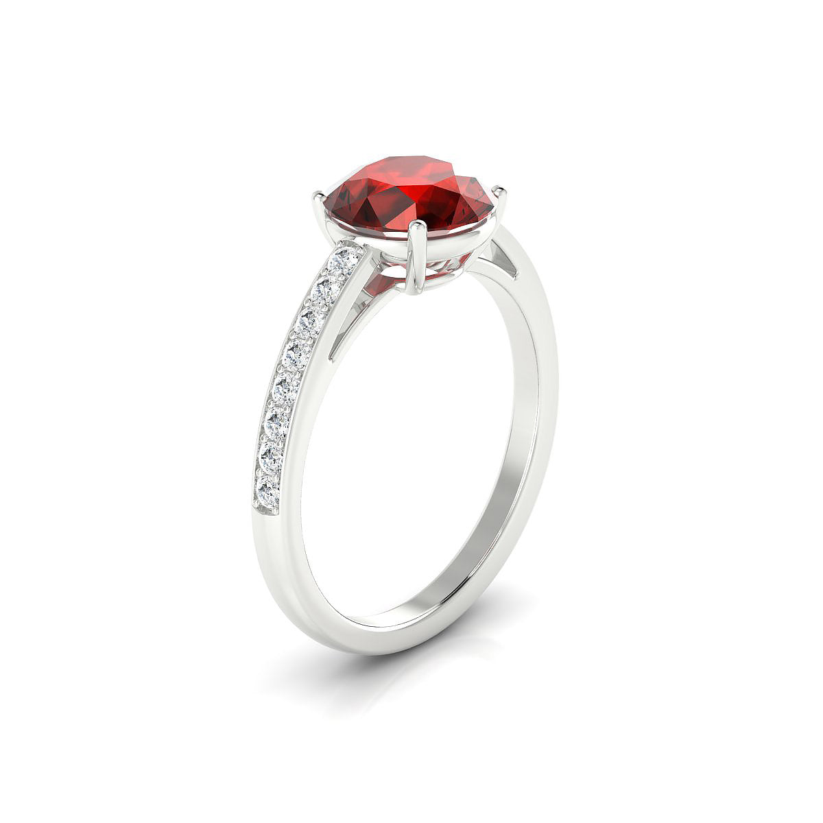 Promise | 18k White Gold 8 mm Round Garnet Ring