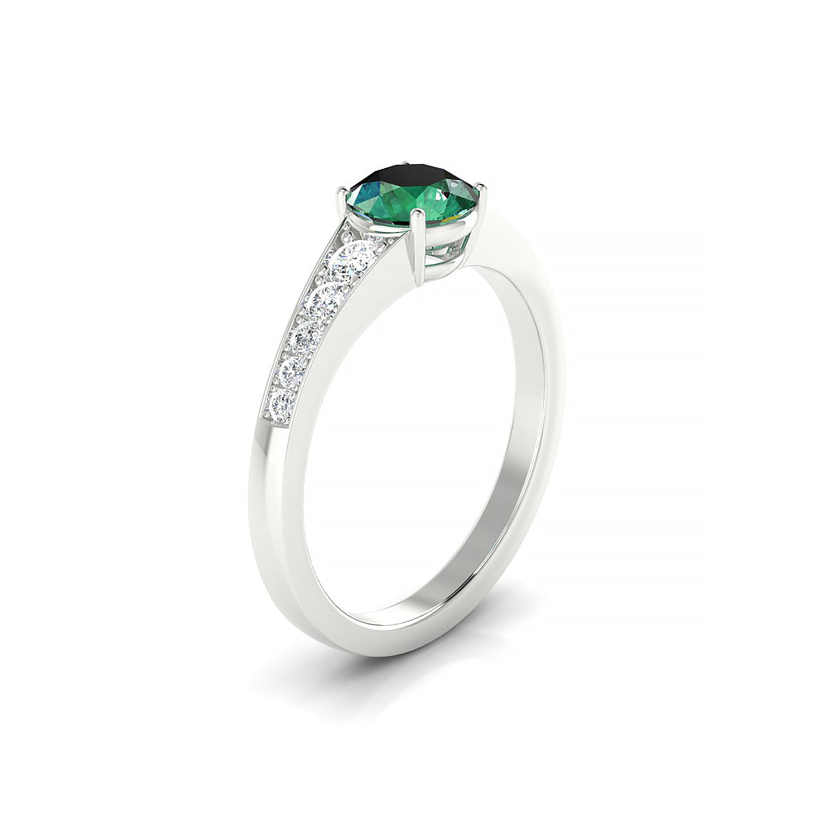 Prosperity | 18k White Gold 6 mm Round Emerald Ring