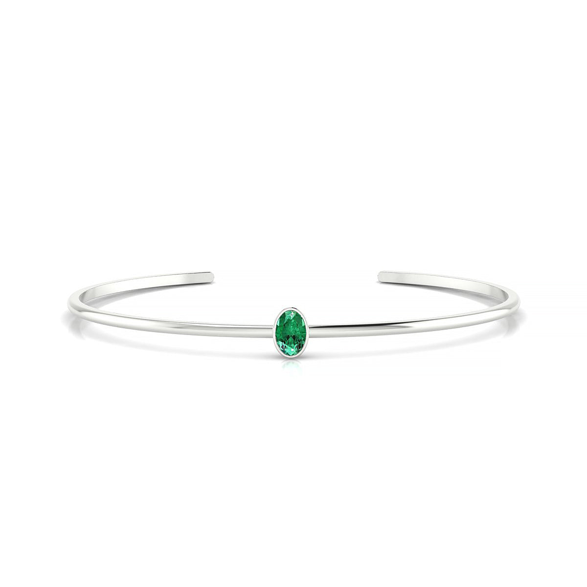 Purity | 18k White Gold 6 x 4 mm Oval Emerald Bangle