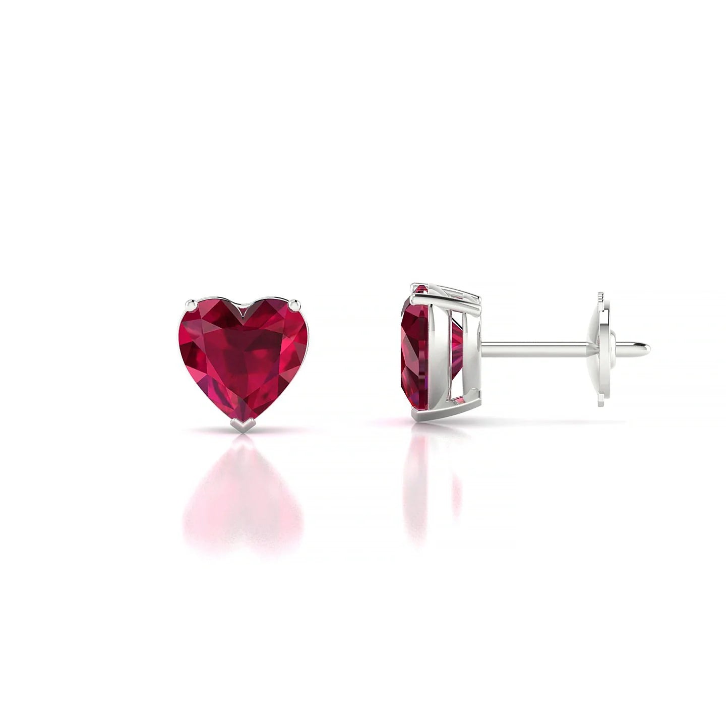 Radiance | 18k White Gold 5.5 mm Heart Ruby Earrings