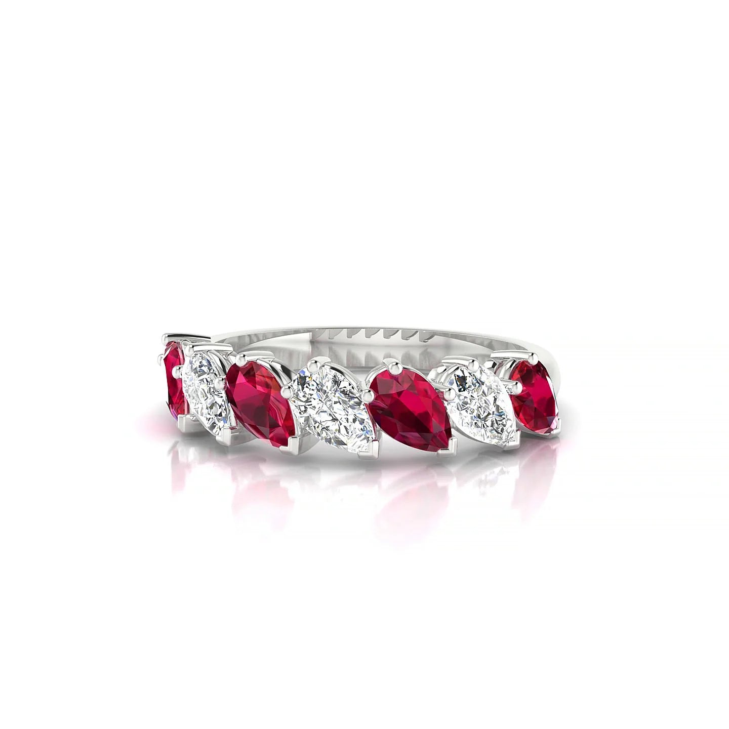 Rain | 18k White Gold 5 x 3 mm Pear Ruby & Diamond Ring