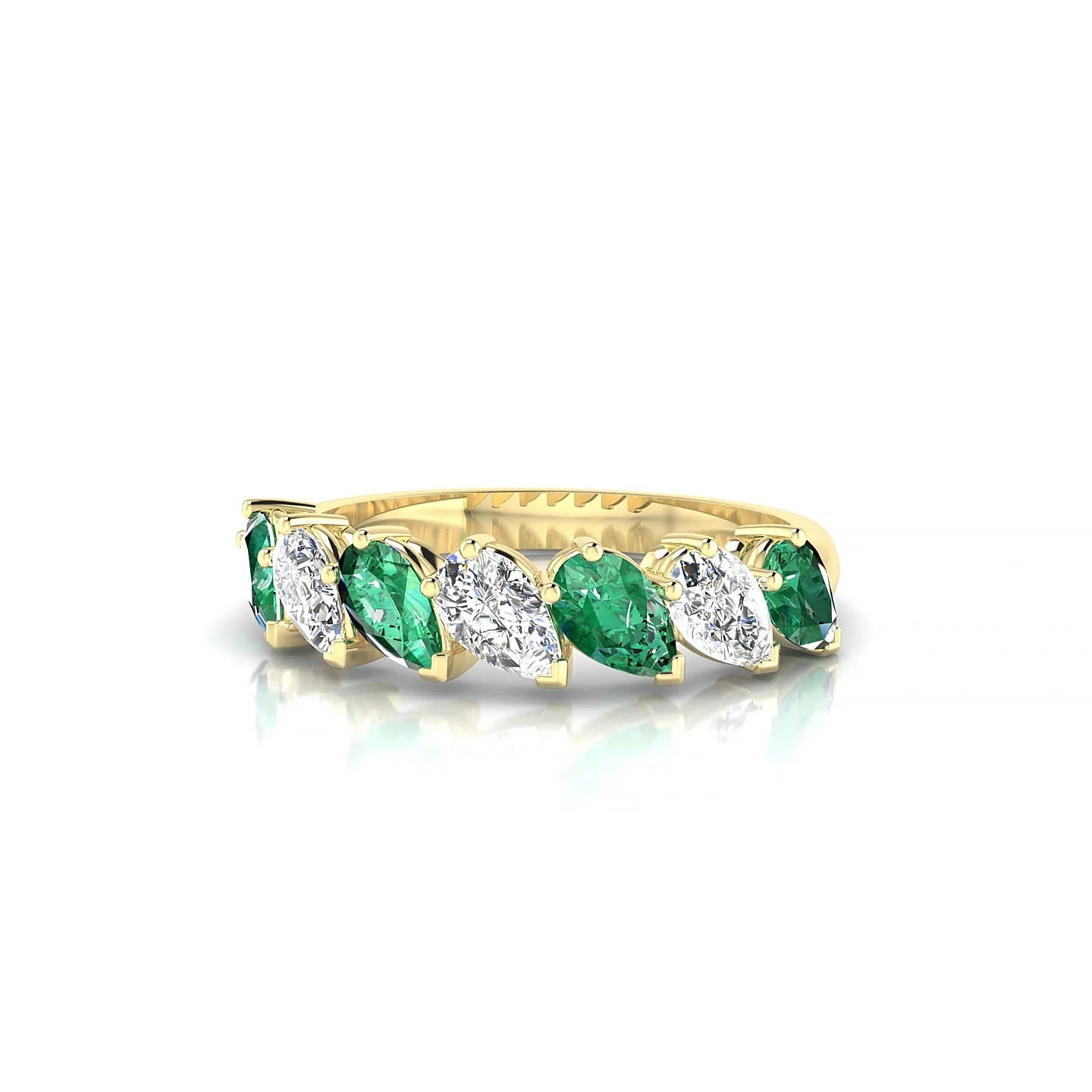 Rain | 18k Yellow Gold 5 x 3 mm Pear Emerald & Diamond Ring