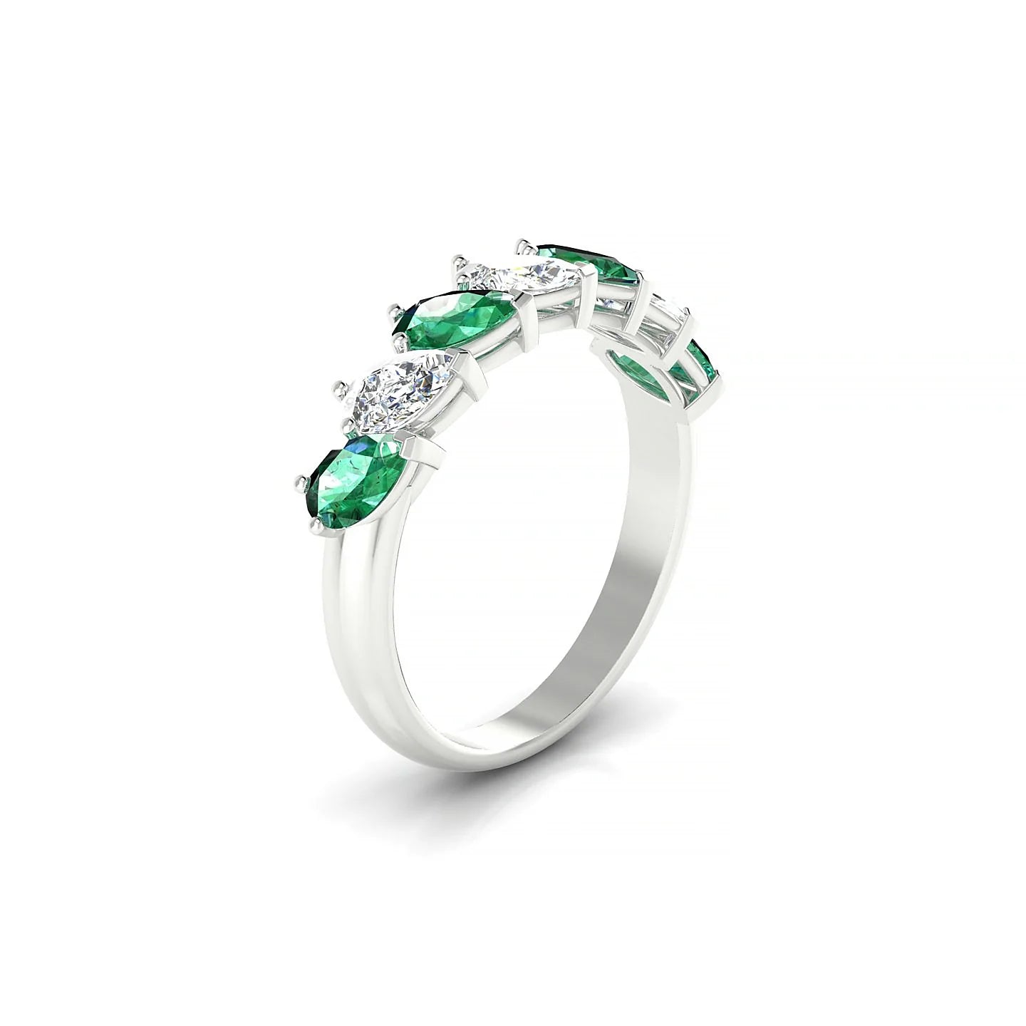 Rain | 18k White Gold 5 x 3 mm Pear Emerald & Diamond Ring