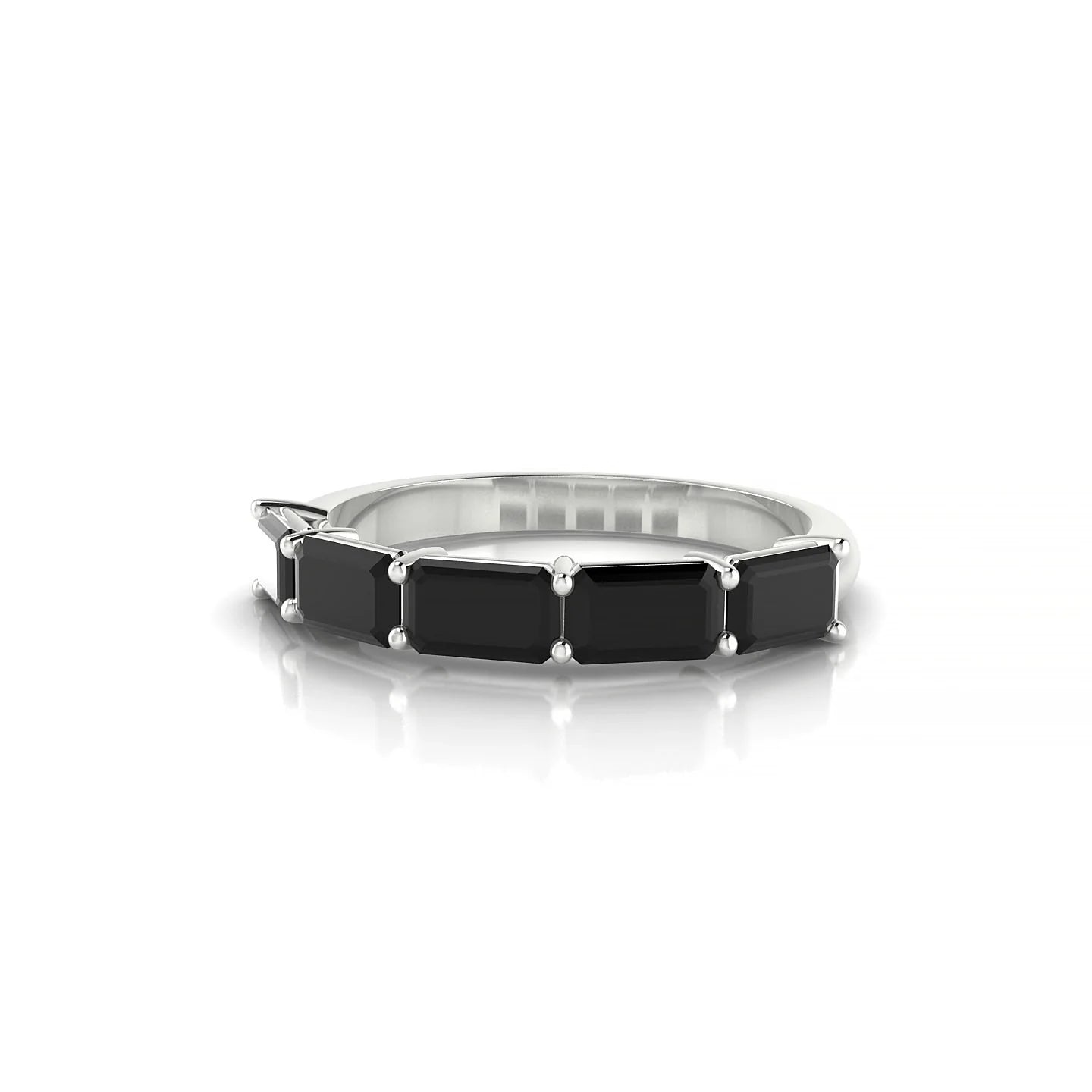 Reverence | 18k White Gold 5 x 3 mm Emerald Black Diamond Ring