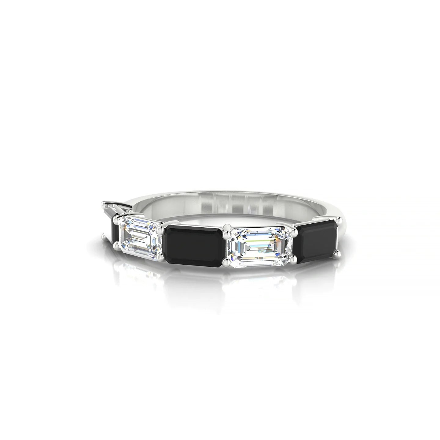 Reverence | 18k White Gold 5 x 3 mm Emerald Black Diamond & Diamond Ring