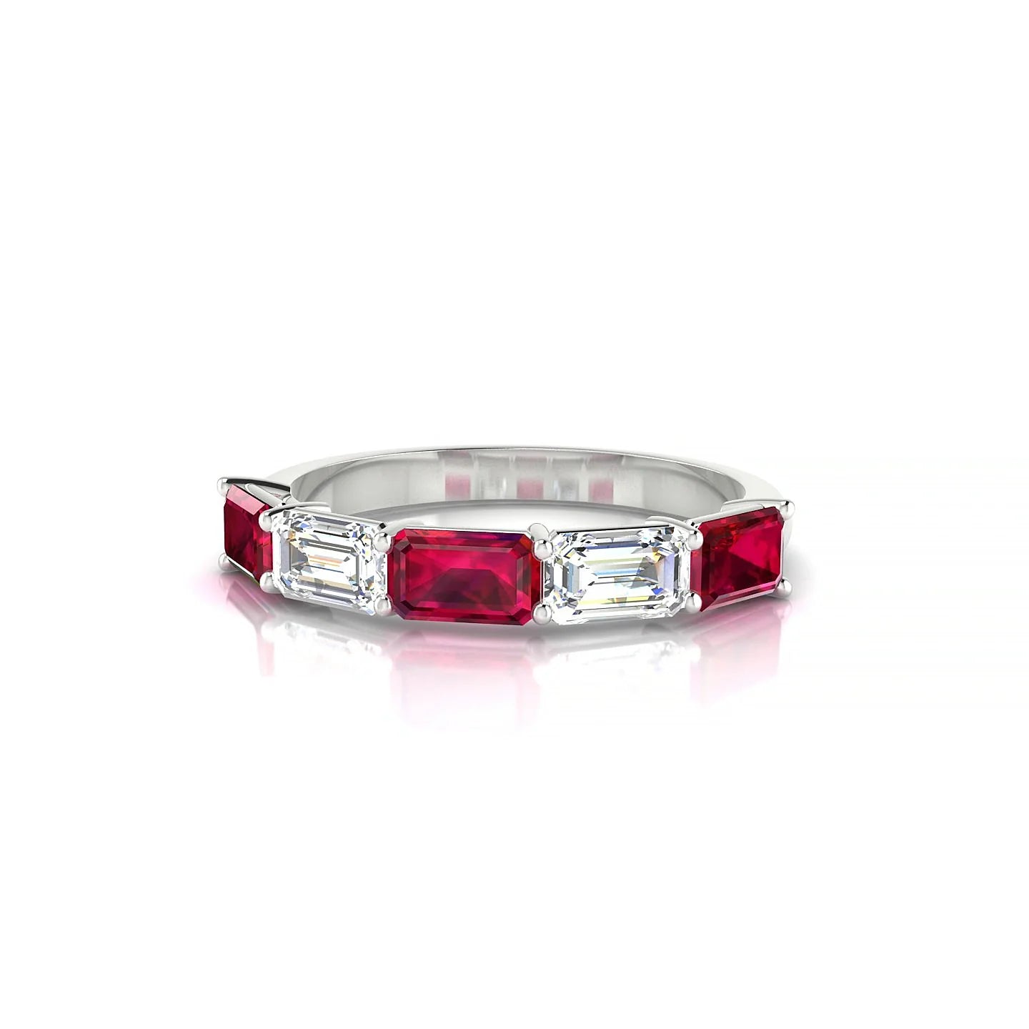 Reverence | 18k White Gold 5 x 3 mm Emerald Ruby & Diamond Ring