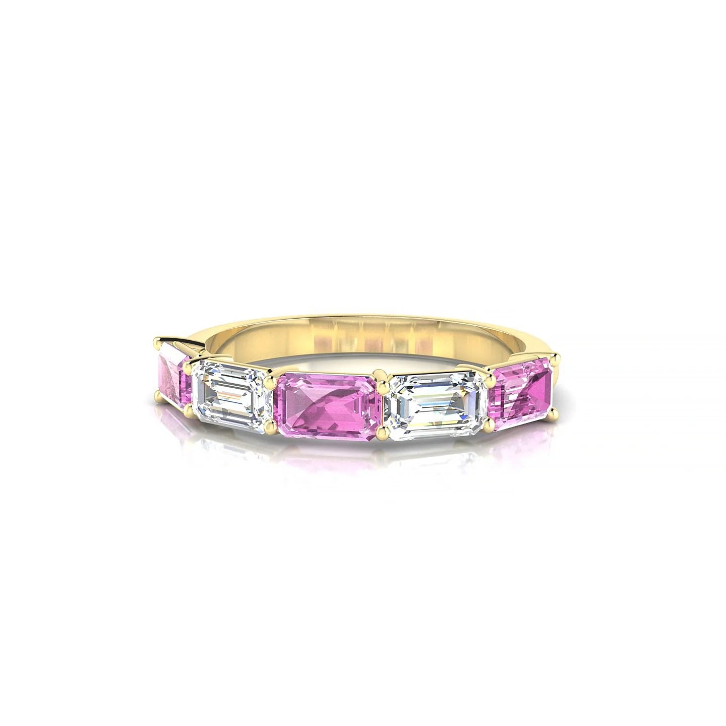 Reverence | 18k Yellow Gold 5 x 3 mm Emerald Pink Sapphire & Diamond Ring