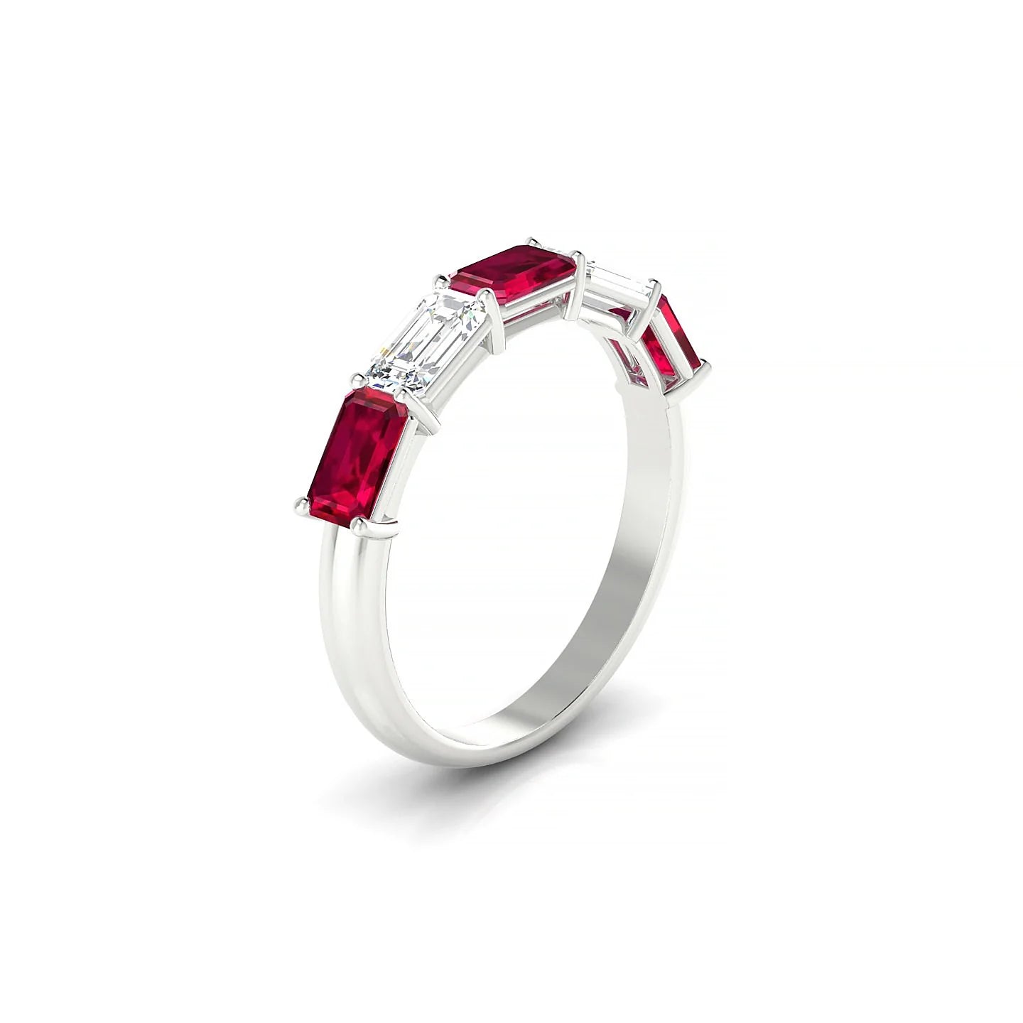 Reverence | 18k White Gold 5 x 3 mm Emerald Ruby & Diamond Ring