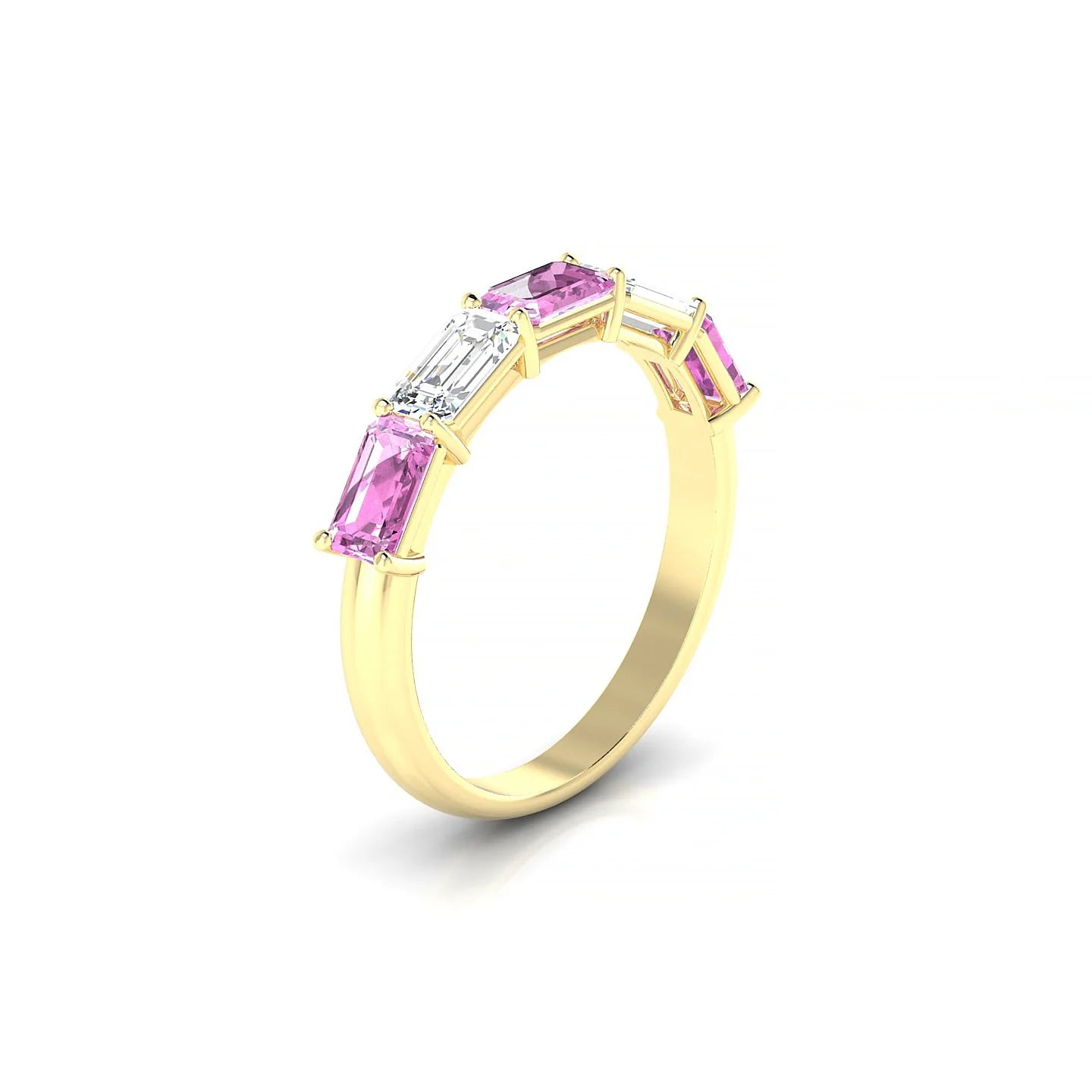 Reverence | 18k Yellow Gold 5 x 3 mm Emerald Pink Sapphire & Diamond Ring