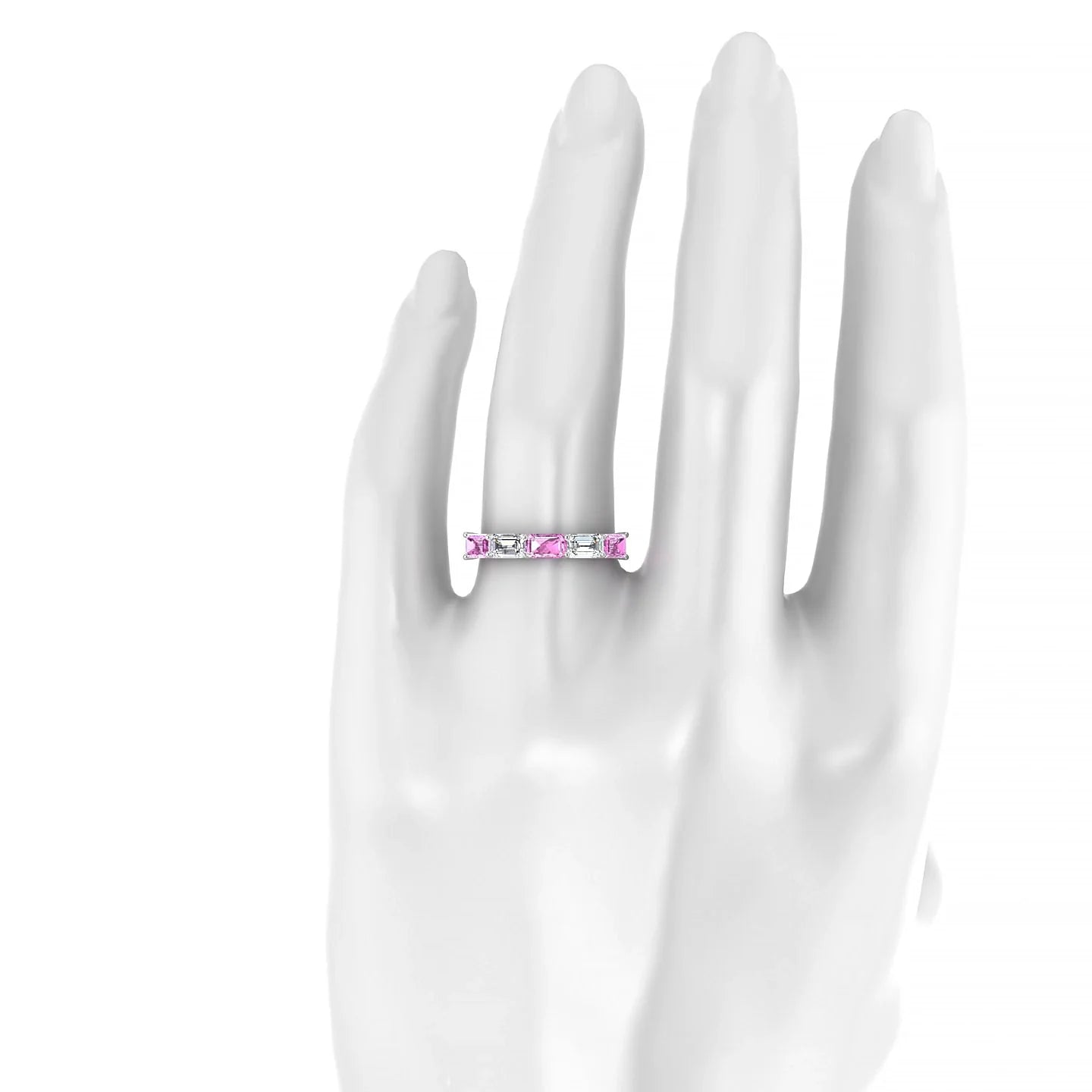 Reverence | 18k White Gold 5 x 3 mm Emerald Pink Sapphire & Diamond Ring