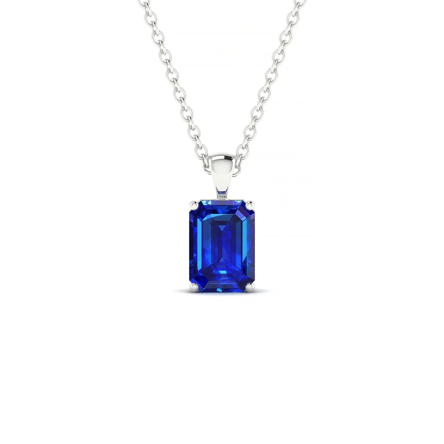 Reverse | 18k White Gold 7 x 5 mm Emerald Sapphire Pendant
