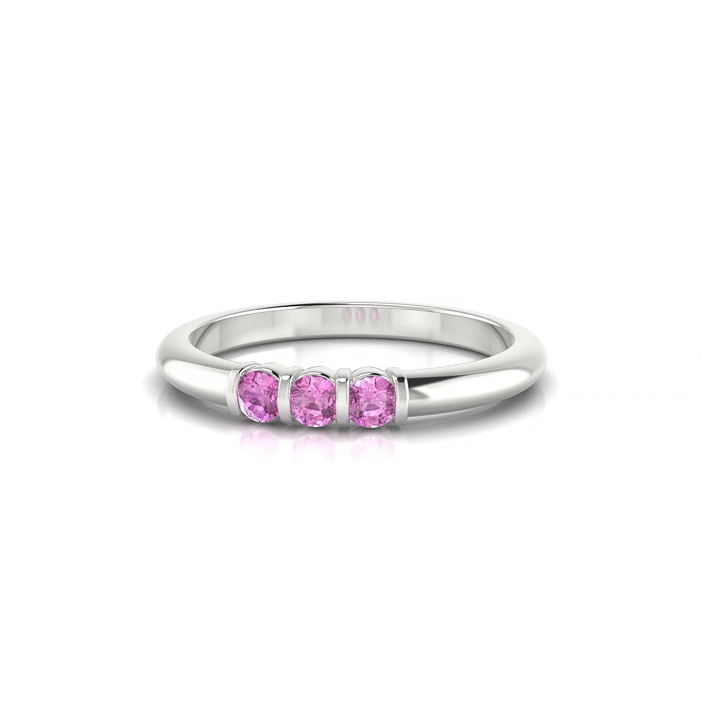 Ridge | 18k White Gold 2.5 mm Round Pink Sapphire Ring