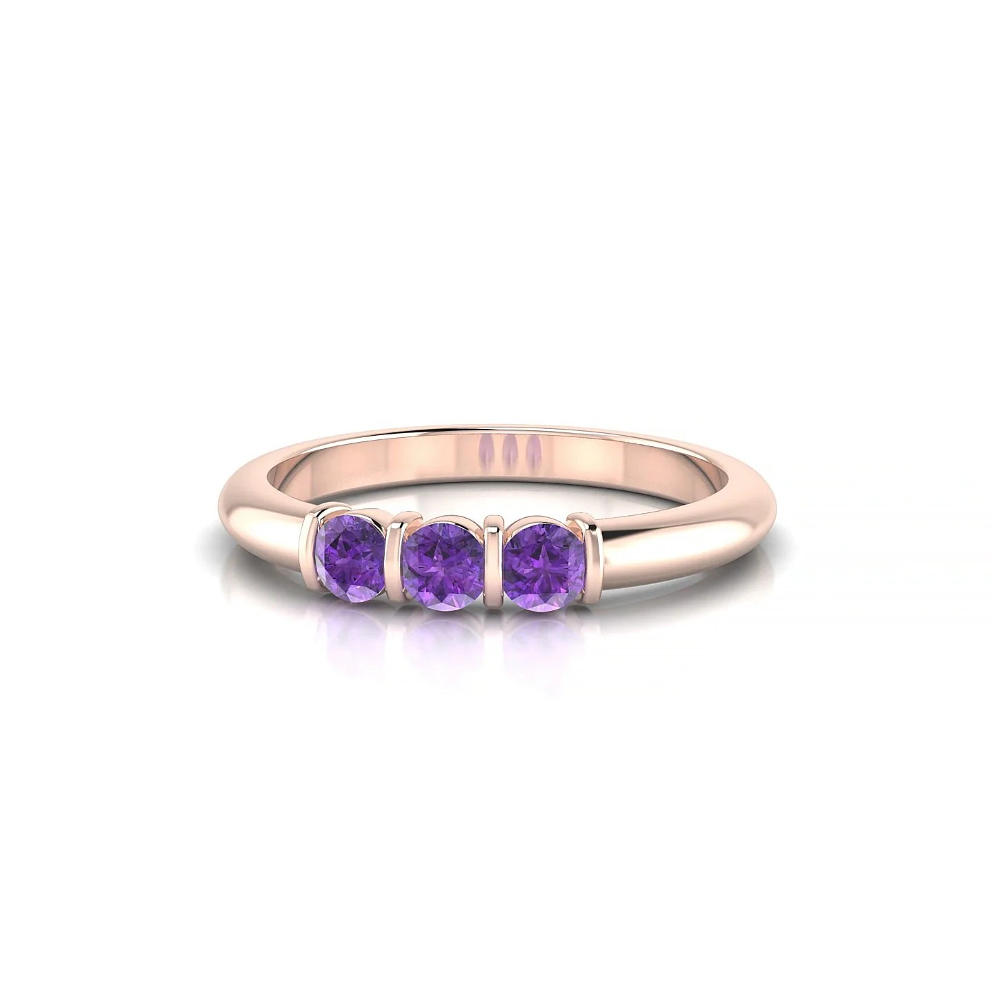 Ridge | 18k Rose Gold 3 mm Round Amethyst Ring