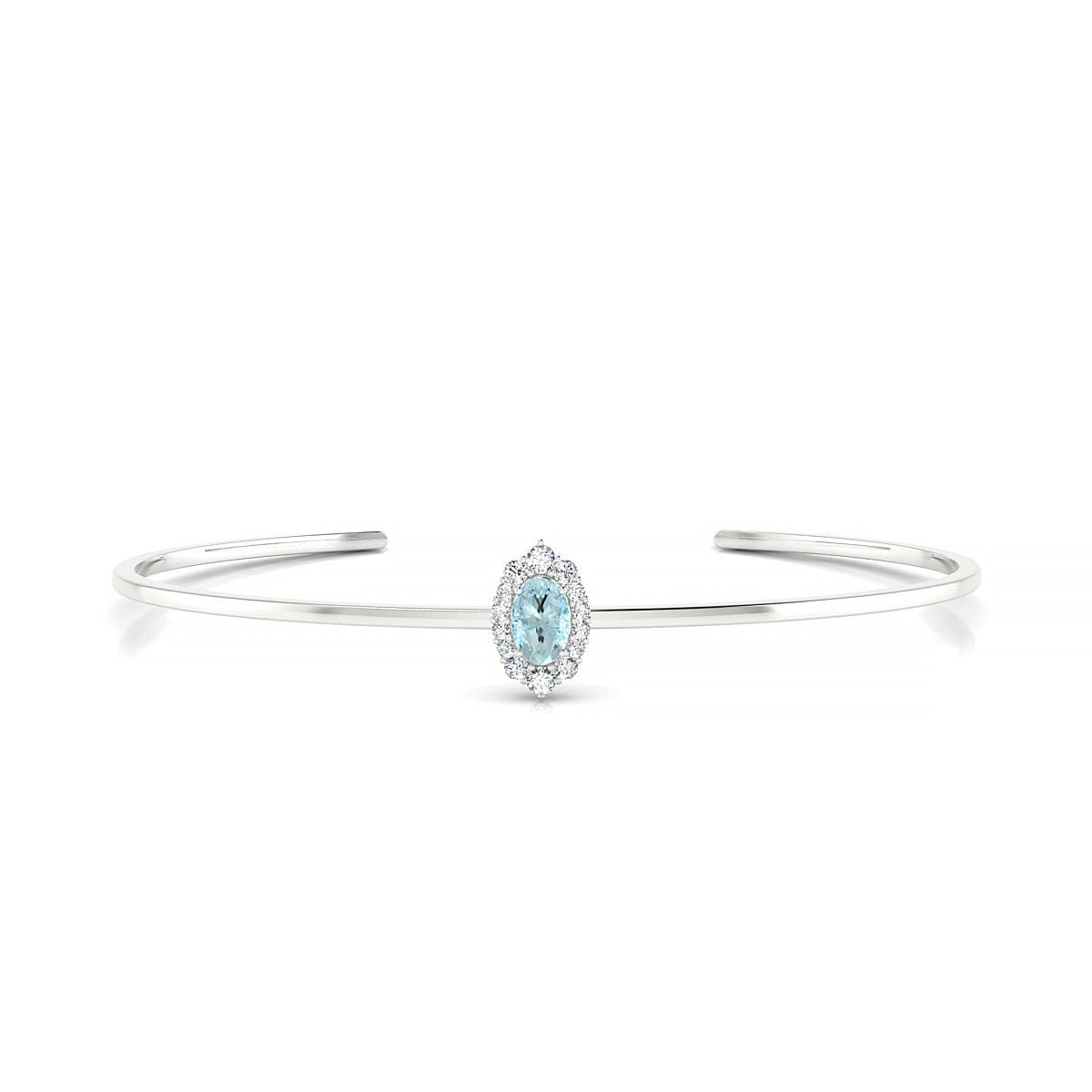 Romance | 18k White Gold 6 x 4 mm Oval Aquamarine Bangle