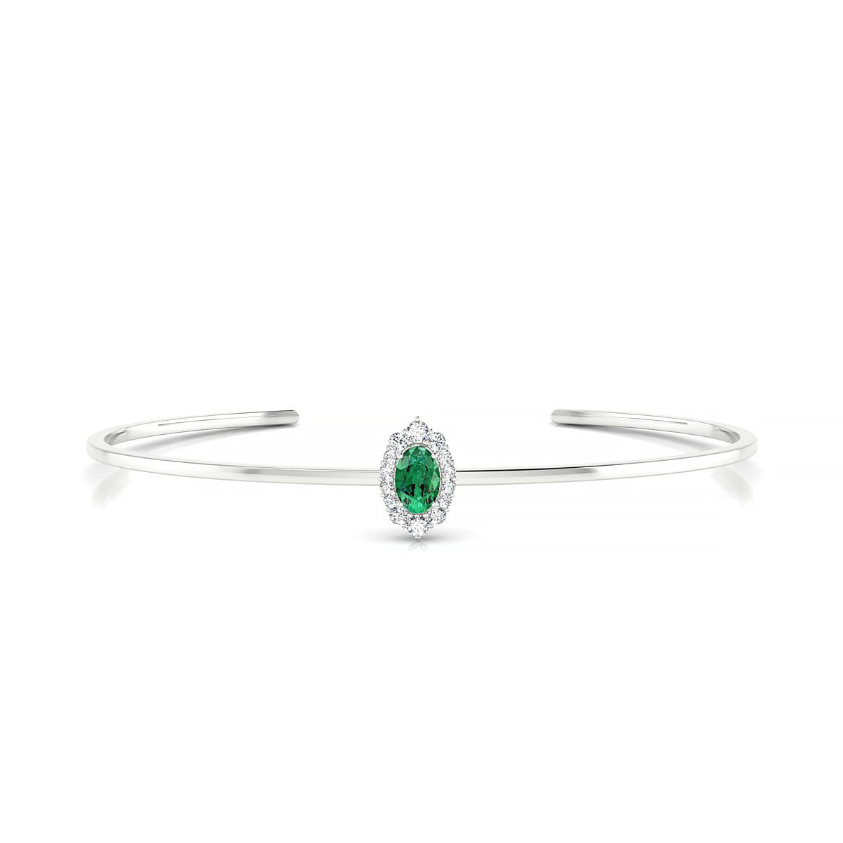 Romance | 18k White Gold 6 x 4 mm Oval Emerald Bangle