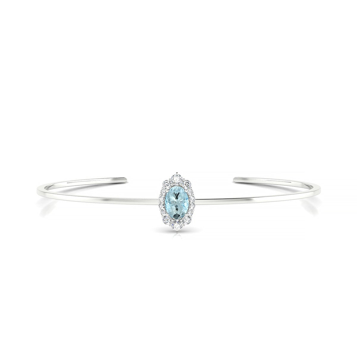 Romance | 18k White Gold 7 x 5 mm Oval Aquamarine Bangle