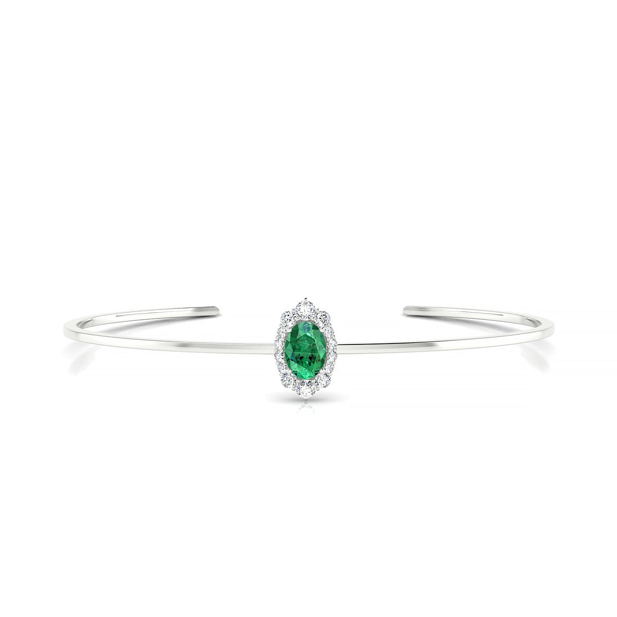 Romance | 18k White Gold 7 x 5 mm Oval Emerald Bangle