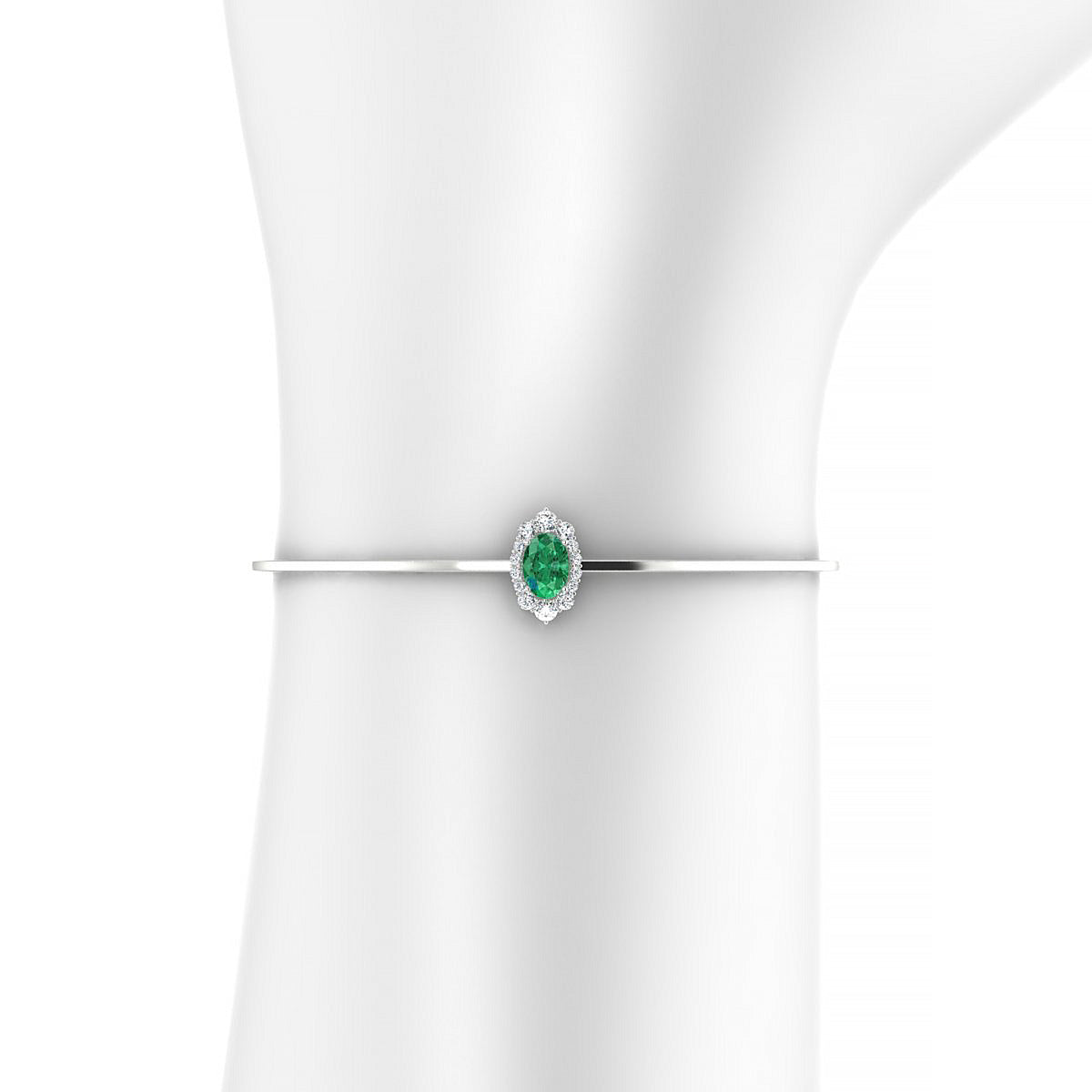 Romance | 18k White Gold 7 x 5 mm Oval Emerald Bangle