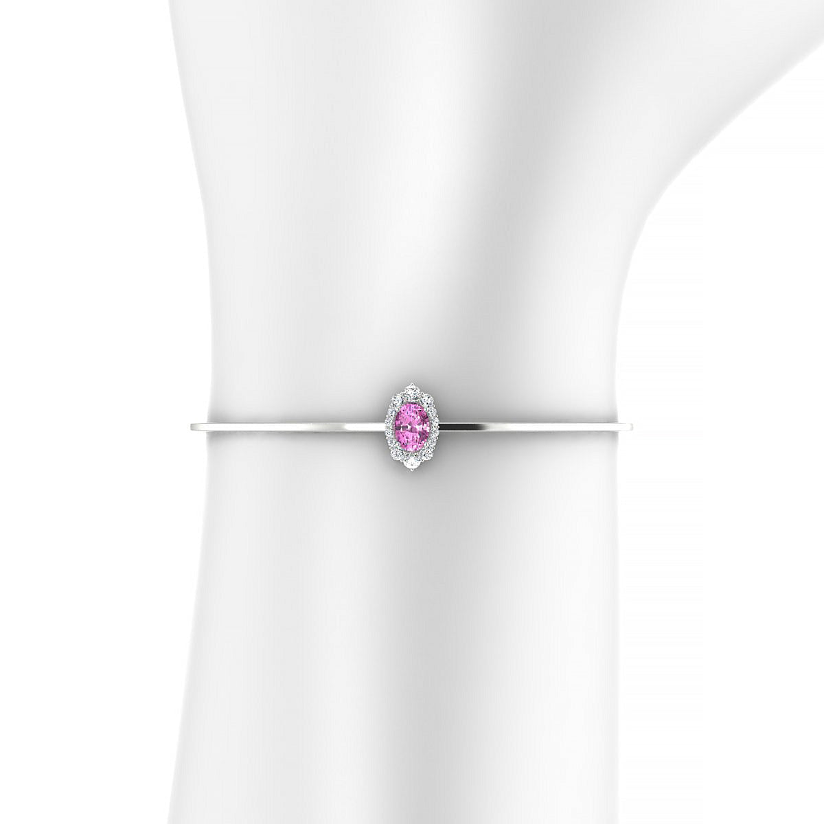 Romance | 18k White Gold 7 x 5 mm Oval Pink Sapphire Bangle