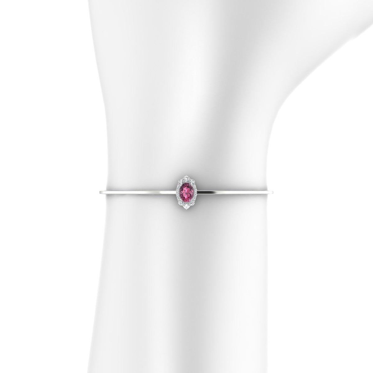 Romance | 18k White Gold 7 x 5 mm Oval Rhodolite Bangle