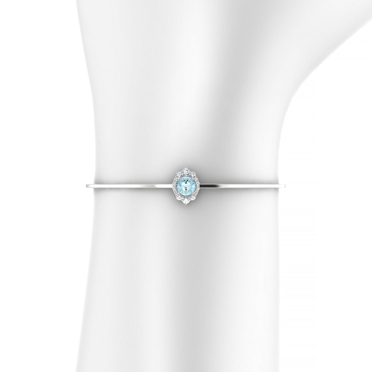Romance | 18k White Gold 6 mm Round Aquamarine Bangle