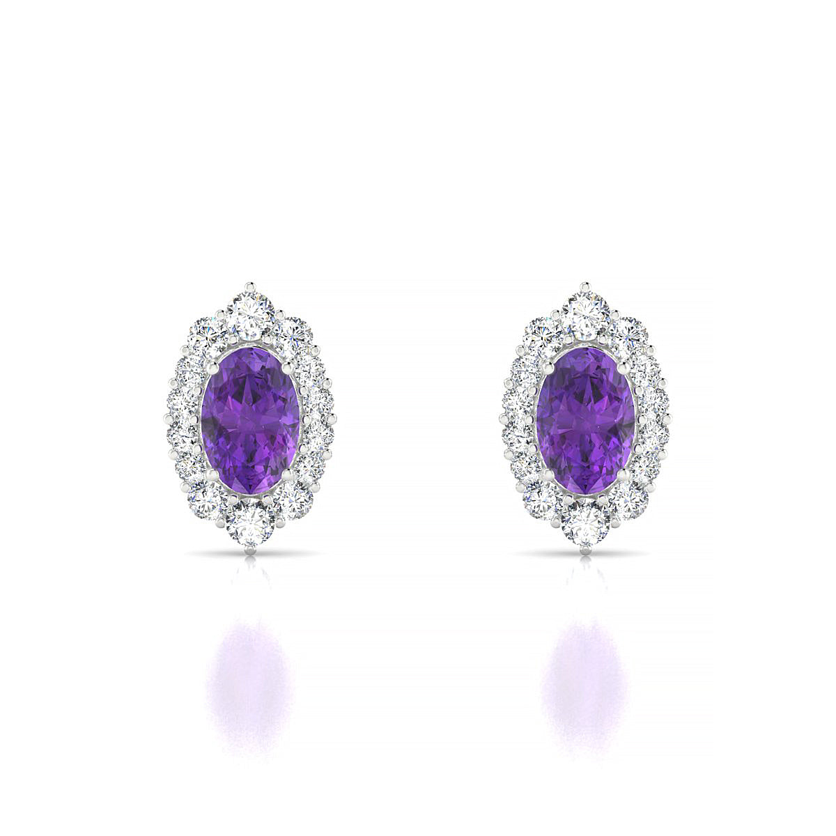 Romance | 18k White Gold 6 x 4 mm Oval Amethyst Earrings