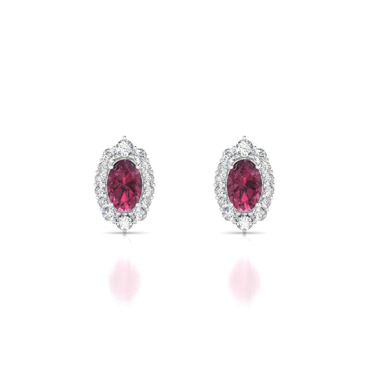 Romance | 18k White Gold 6 x 4 mm Oval Rhodolite Earrings