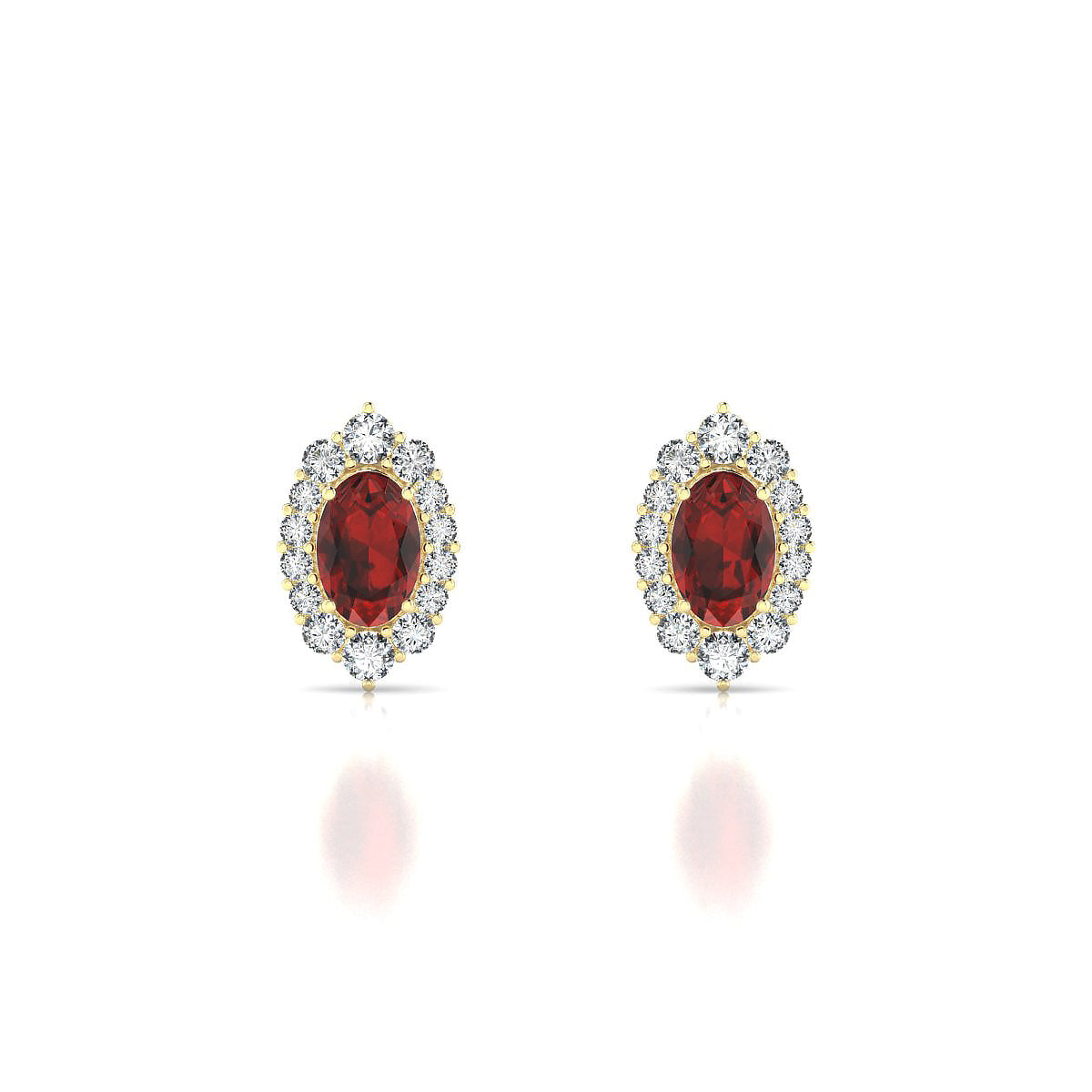 Romance | 18k Yellow Gold 6 x 4 mm Oval Garnet Earrings