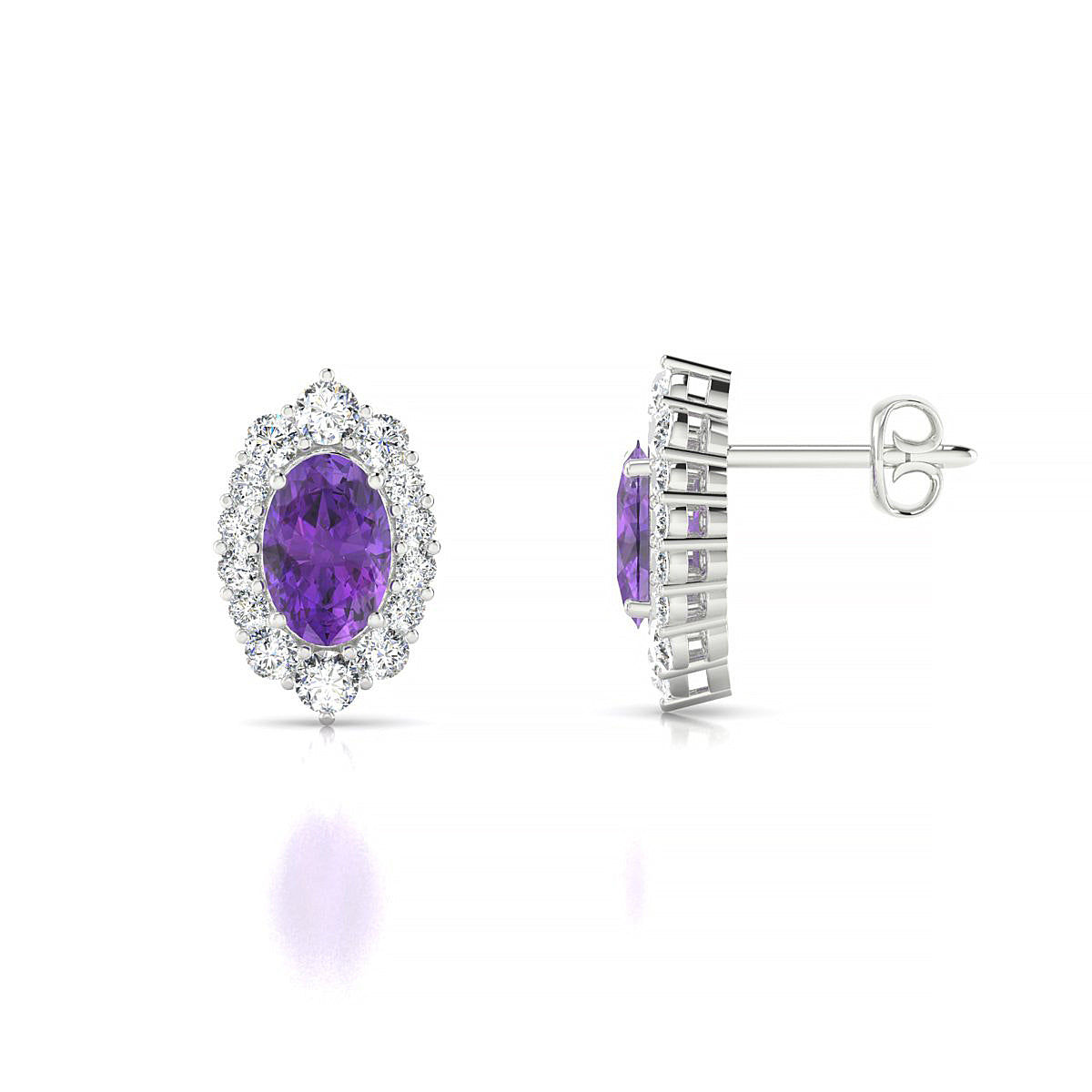 Romance | 18k White Gold 6 x 4 mm Oval Amethyst Earrings