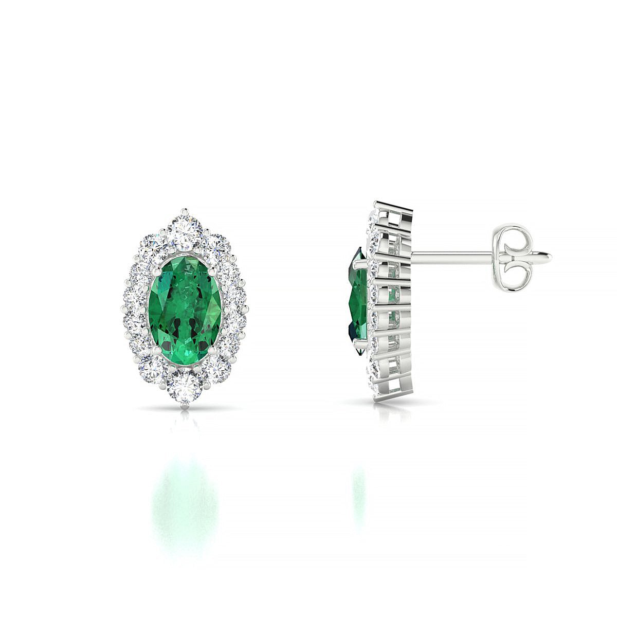 Romance | 18k White Gold 6 x 4 mm Oval Emerald Earrings