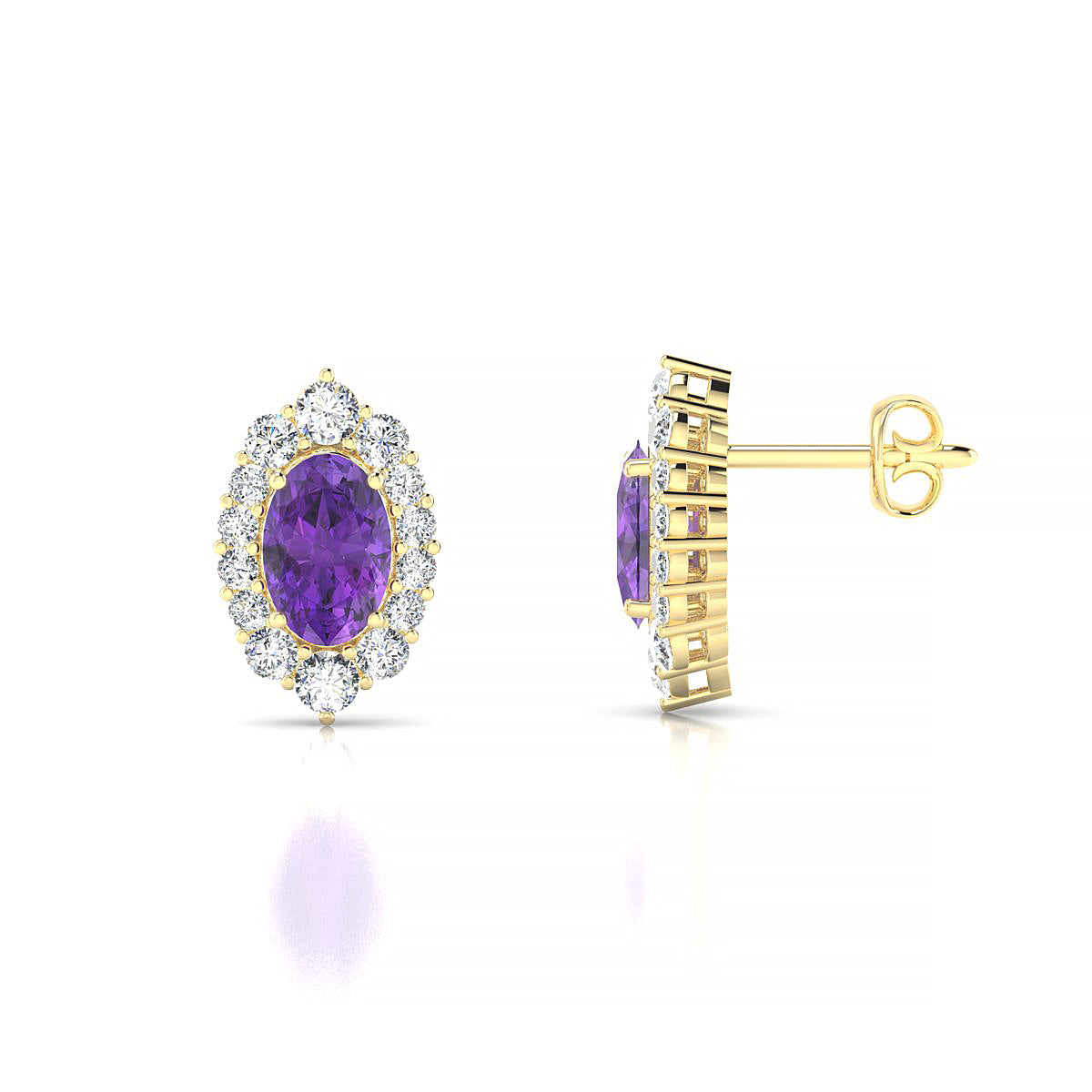Romance | 18k Yellow Gold 6 x 4 mm Oval Amethyst Earrings