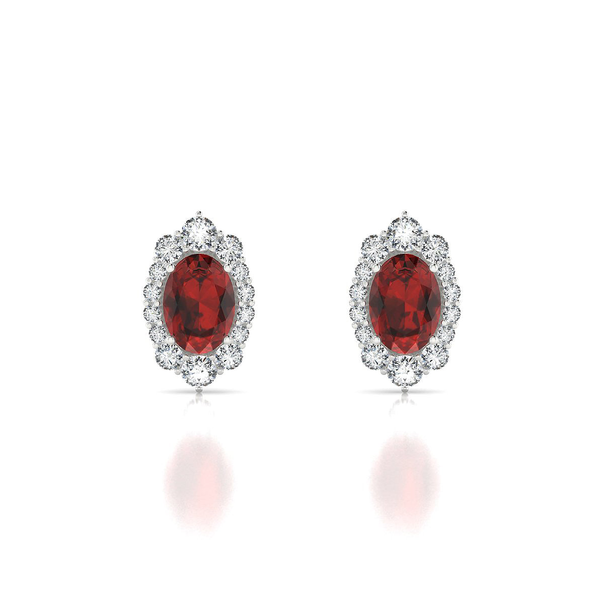 Romance | 18k White Gold 7 x 5 mm Oval Garnet Earrings