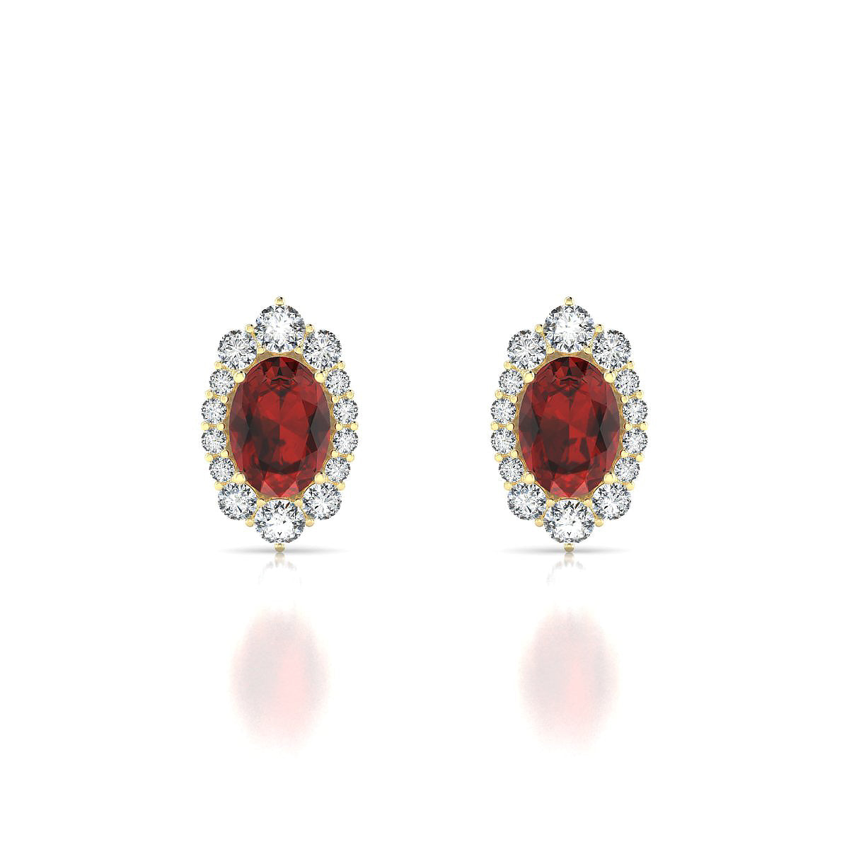 Romance | 18k Yellow Gold 7 x 5 mm Oval Garnet Earrings