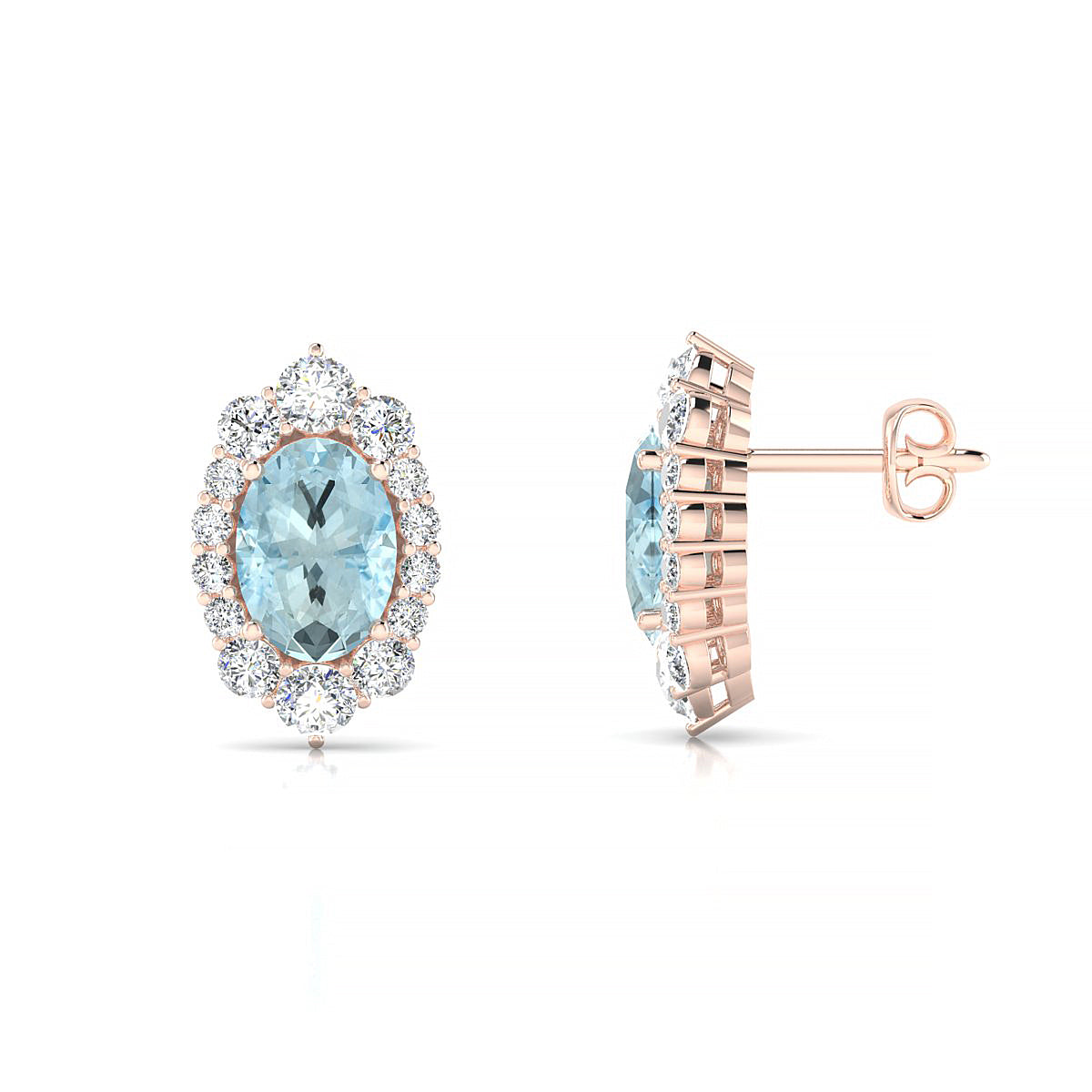 Romance | 18k Rose Gold 7 x 5 mm Oval Aquamarine Earrings