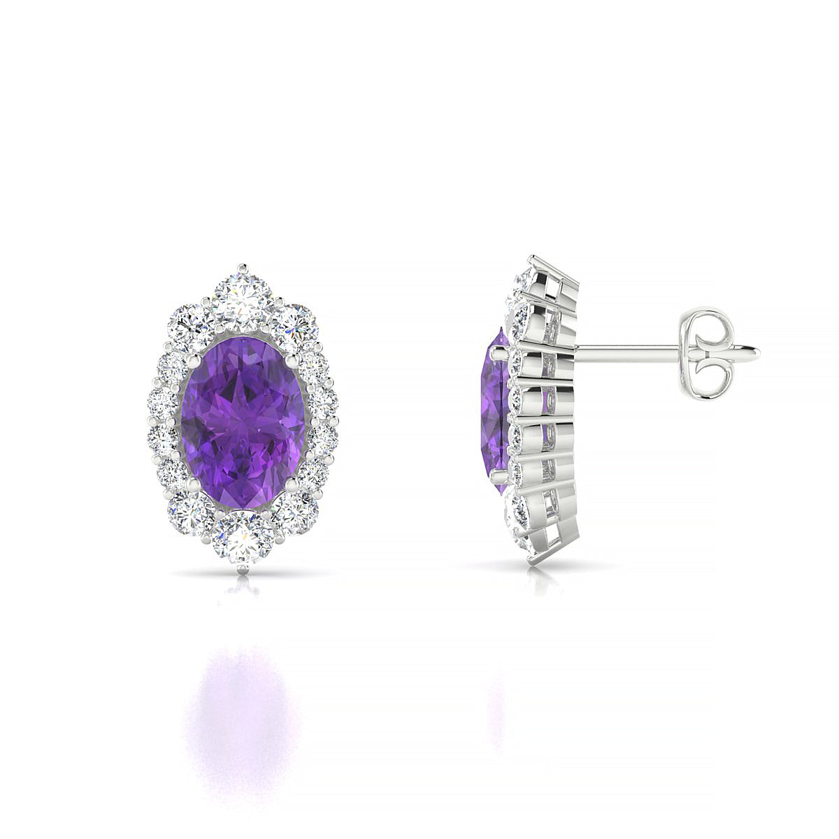 Romance | 18k White Gold 7 x 5 mm Oval Amethyst Earrings