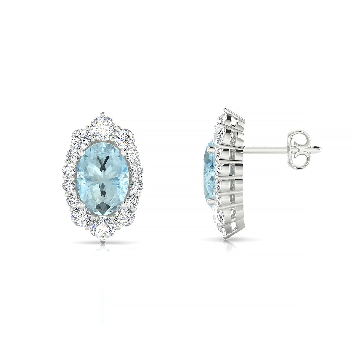 Romance | 18k White Gold 7 x 5 mm Oval Aquamarine Earrings