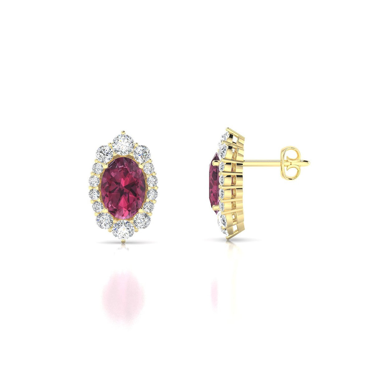 Romance | 18k Yellow Gold 7 x 5 mm Oval Rhodolite Earrings