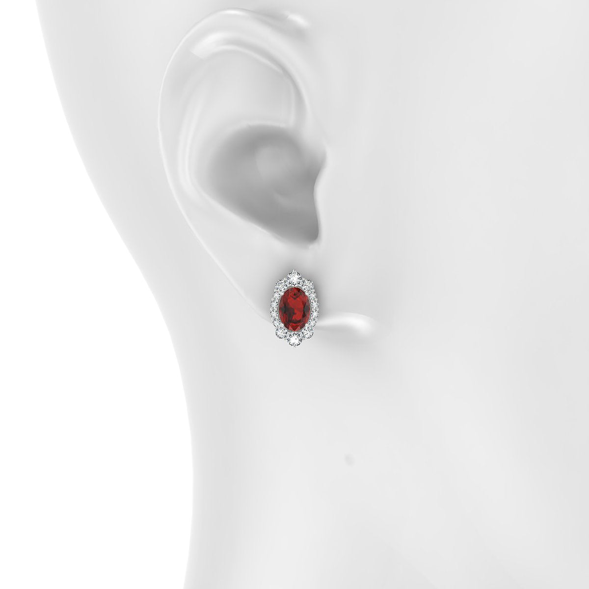 Romance | 18k White Gold 7 x 5 mm Oval Garnet Earrings
