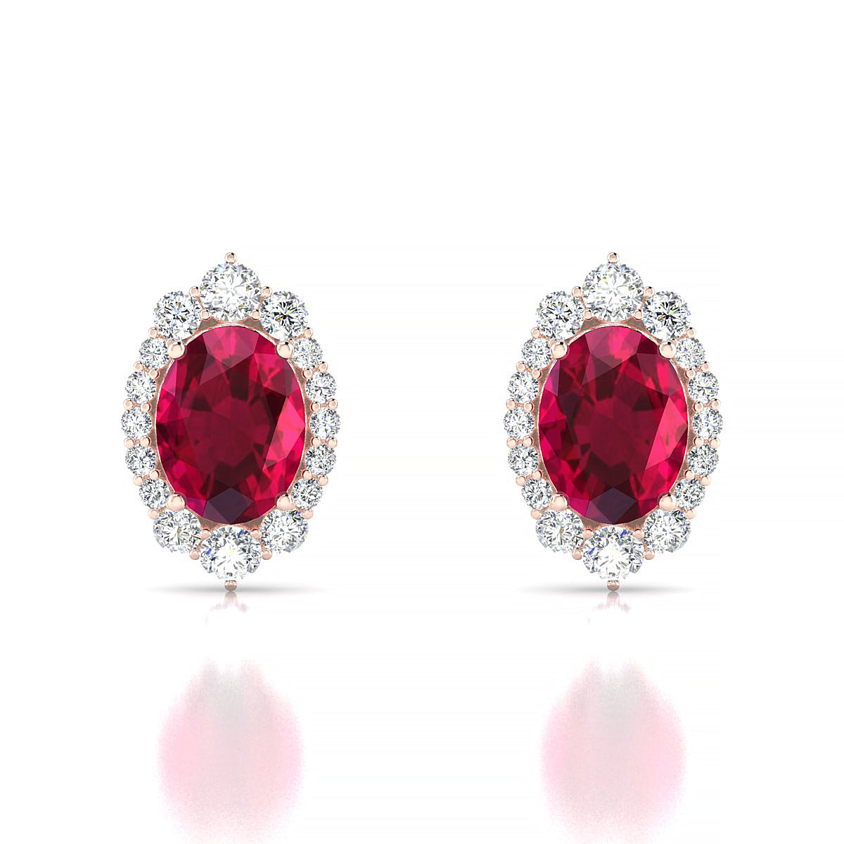 Romance | 18k Rose Gold 8 x 6 mm Oval Ruby Earrings