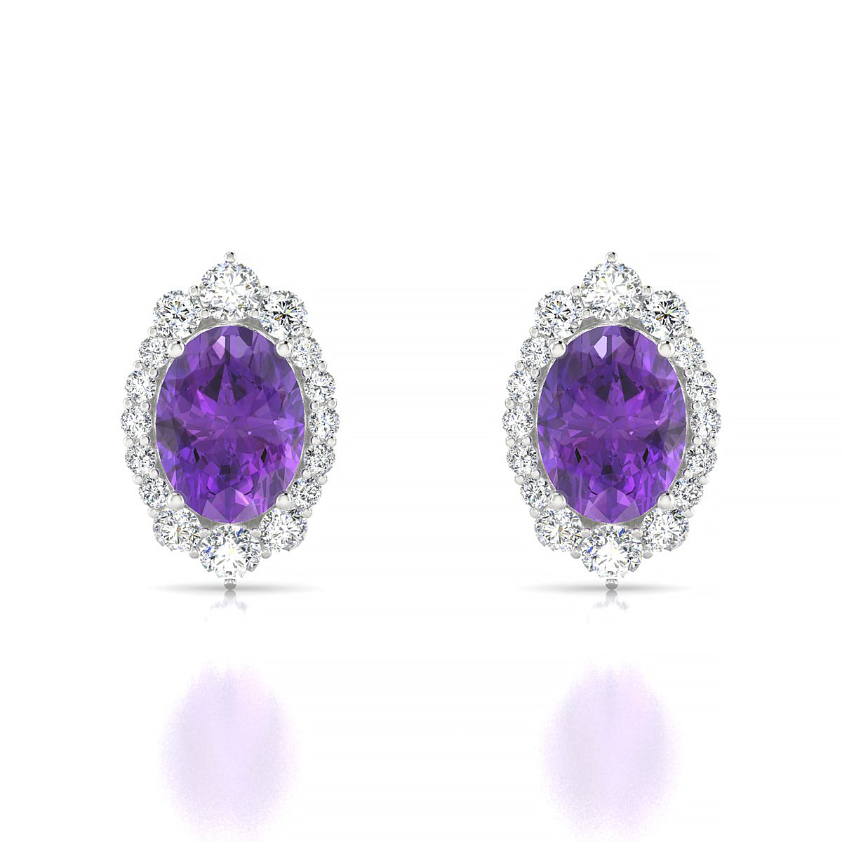 Romance | 18k White Gold 8 x 6 mm Oval Amethyst Earrings