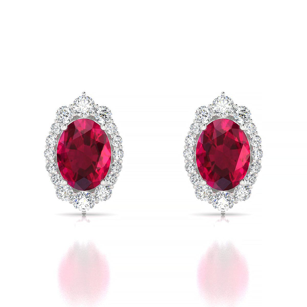 Romance | 18k White Gold 8 x 6 mm Oval Ruby Earrings