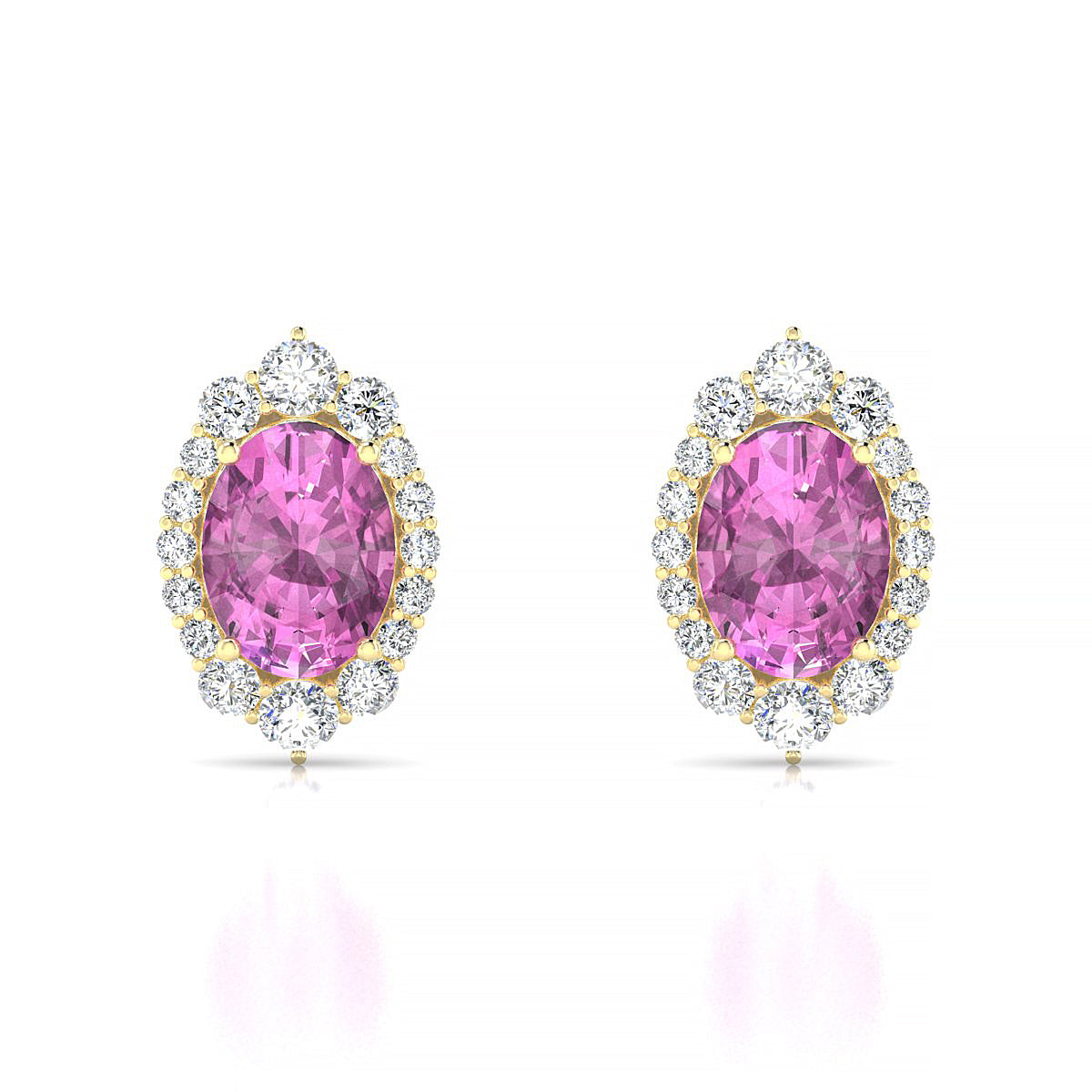 Romance | 18k Yellow Gold 8 x 6 mm Oval Pink Sapphire Earrings