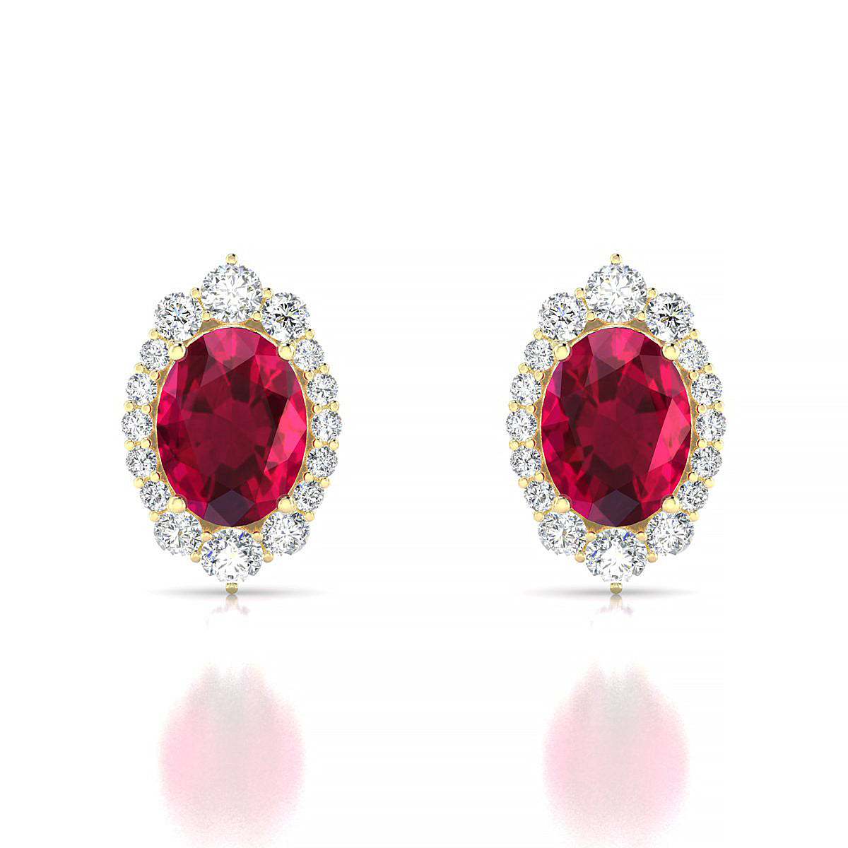 Romance | 18k Yellow Gold 8 x 6 mm Oval Ruby Earrings