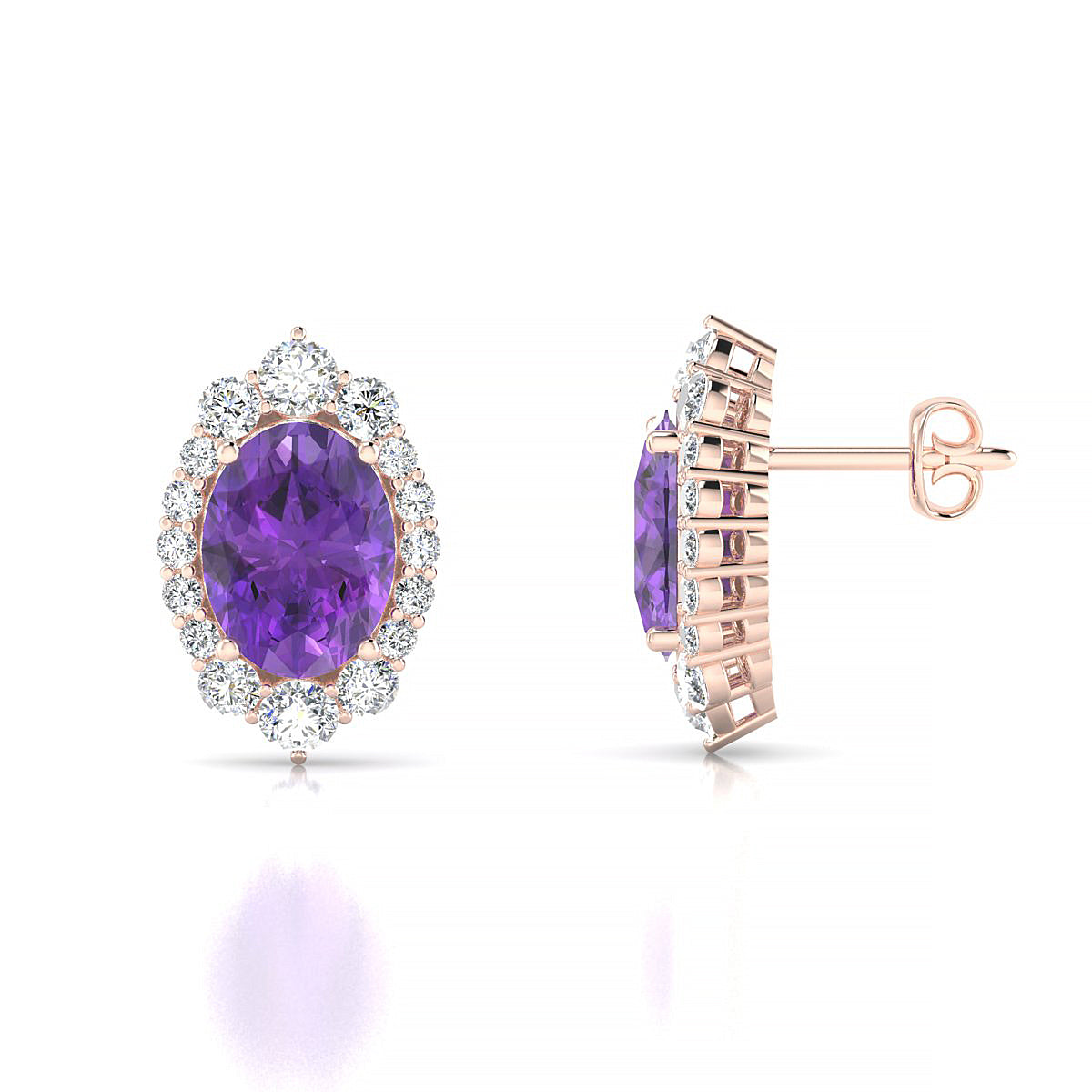 Romance | 18k Rose Gold 8 x 6 mm Oval Amethyst Earrings