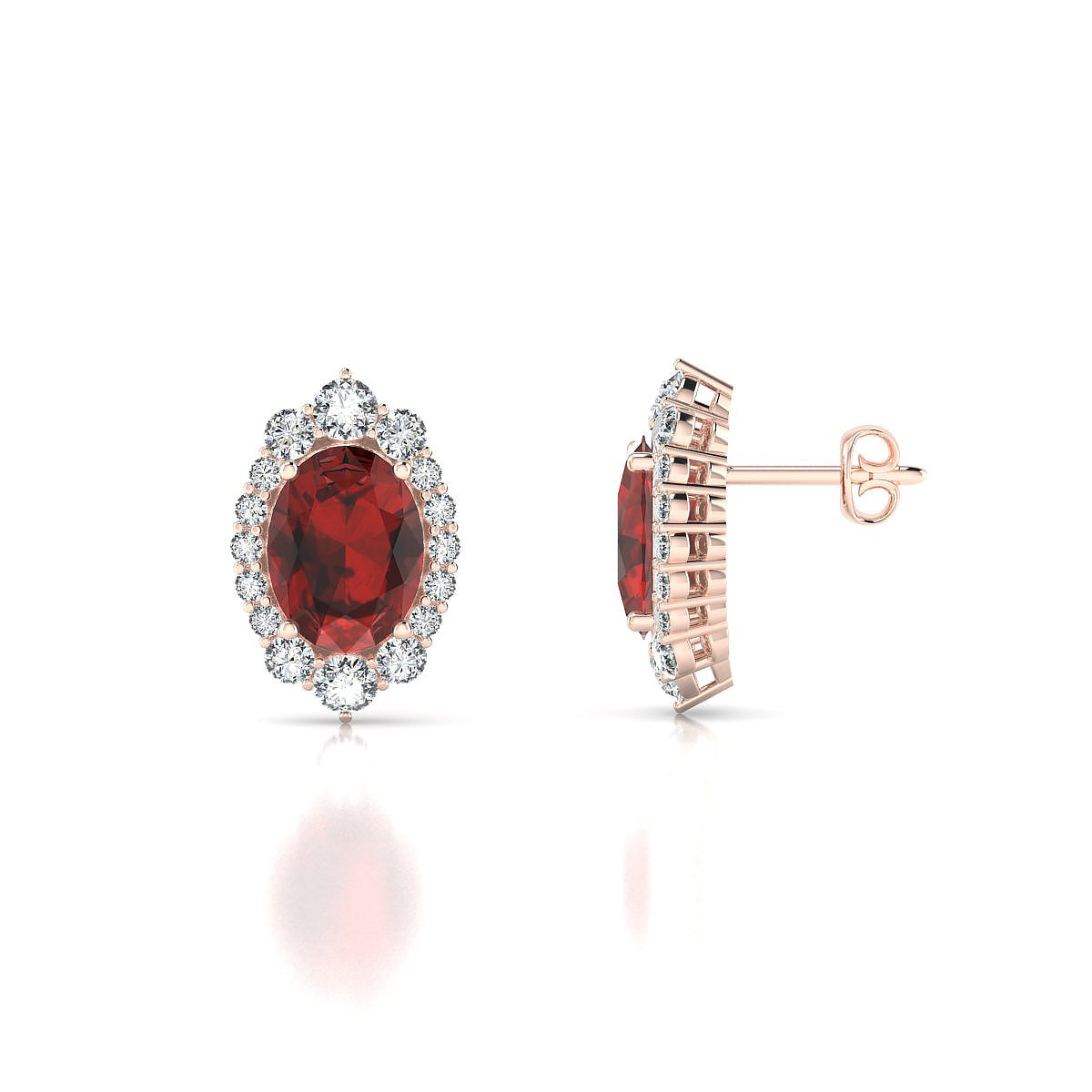 Romance | 18k Rose Gold 8 x 6 mm Oval Garnet Earrings