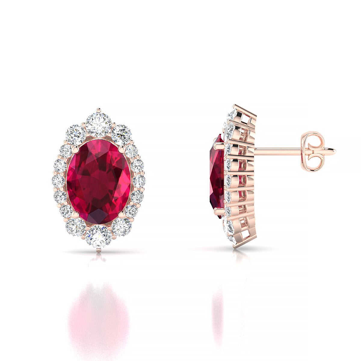 Romance | 18k Rose Gold 8 x 6 mm Oval Ruby Earrings